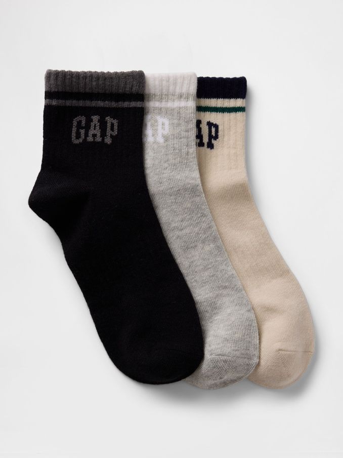 Black,Grey & Beige Logo Quarter Crew Socks 3-Pack (F49309) | £10