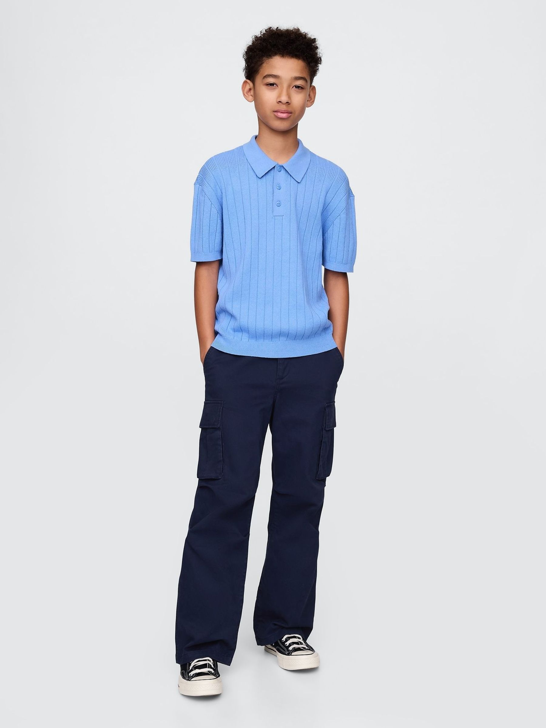 Blue Rib Knit Polo Shirt (4-13yrs) (F49320) | £20