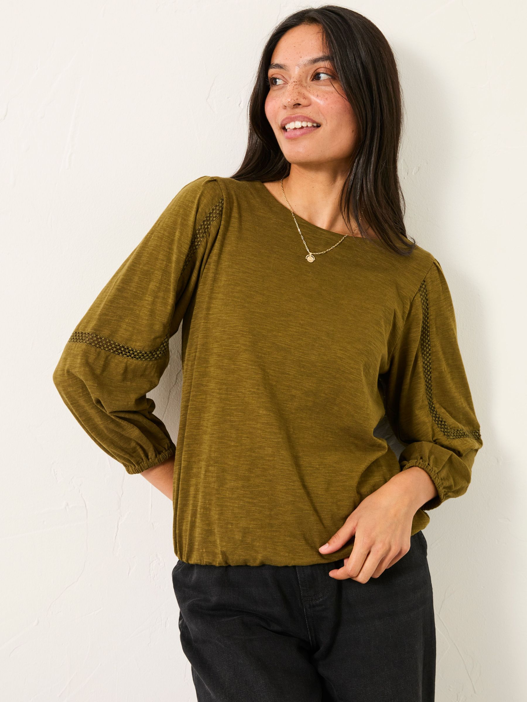 Cassie Olive Green Broderie Top (F50254) | £37
