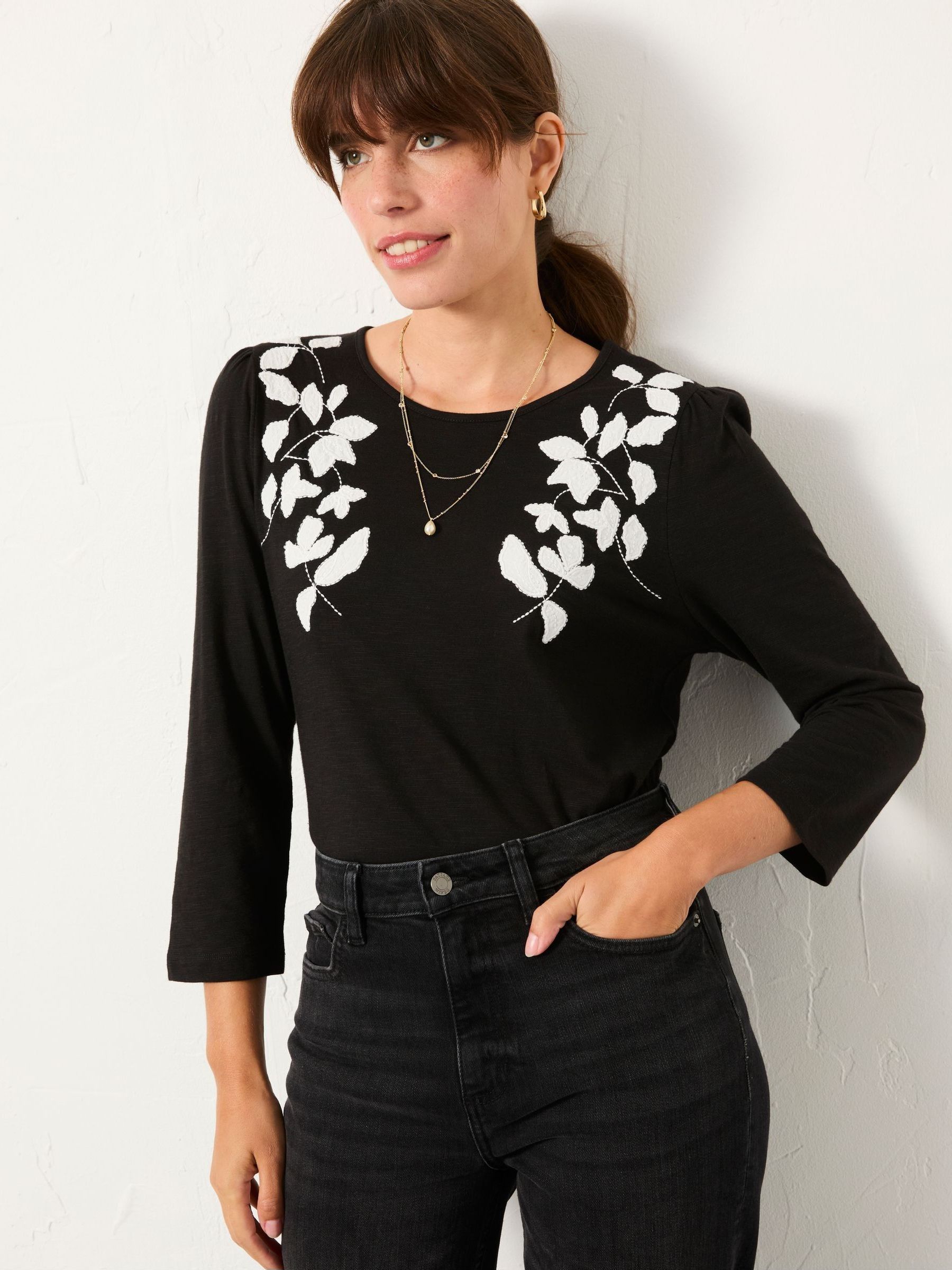 Ria Black Applique Detail Top (F50265) | £39.50