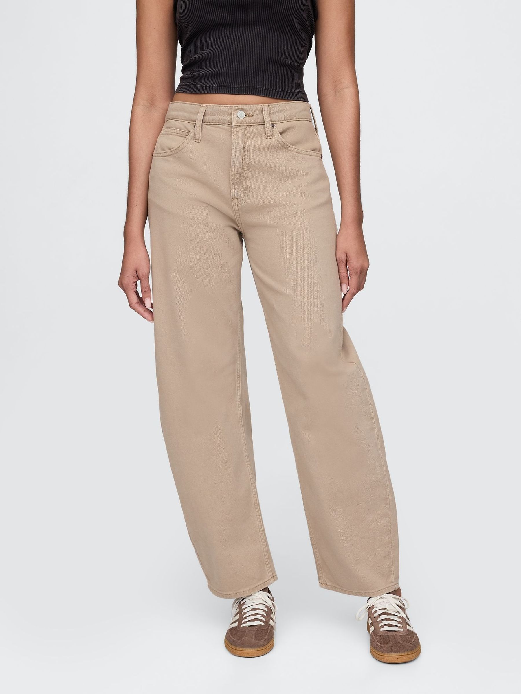 Beige High Waisted Barrel Jeans (F50420) | £45