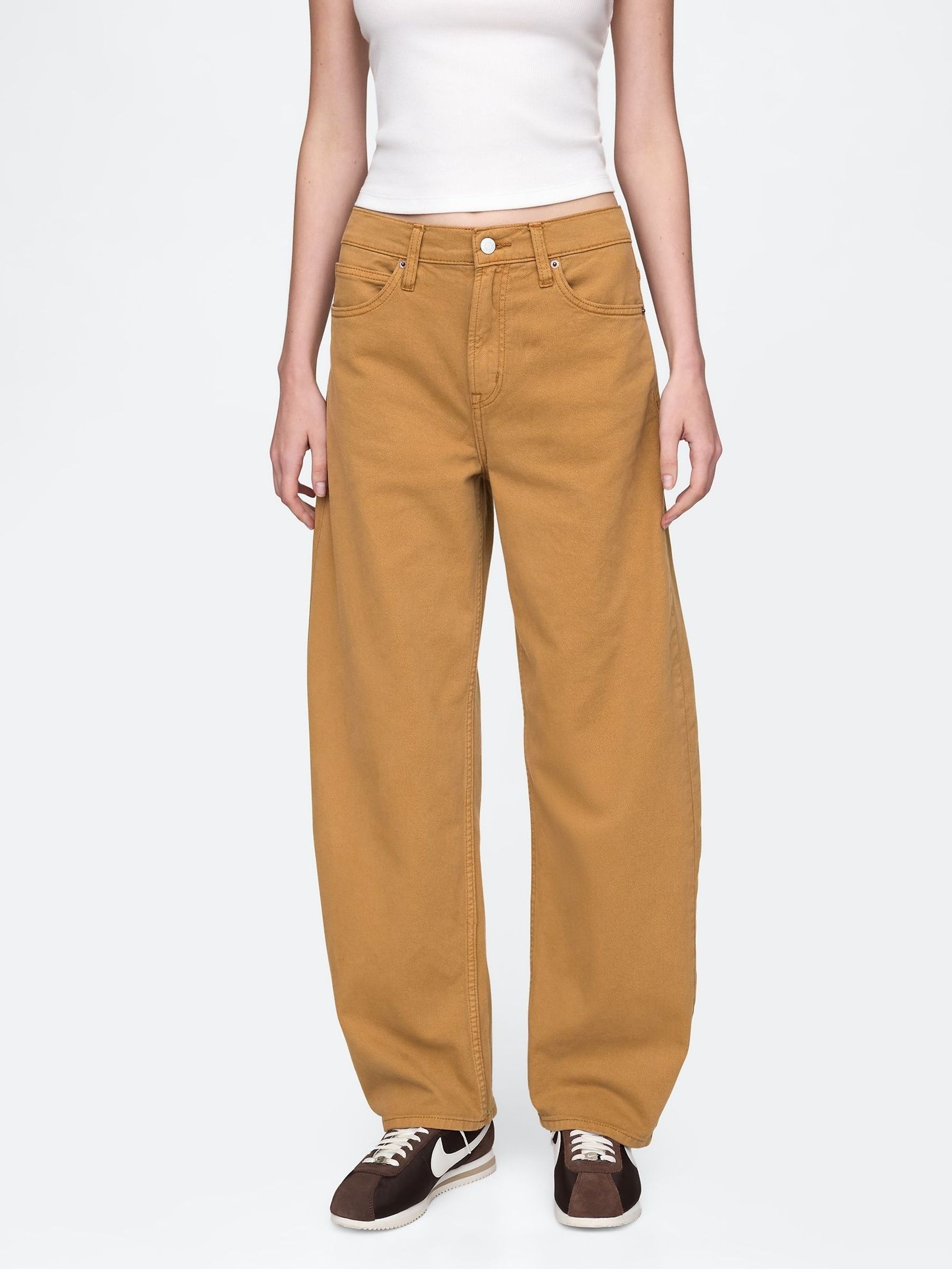Brown High Waisted Barrel Jeans (F50422) | £45