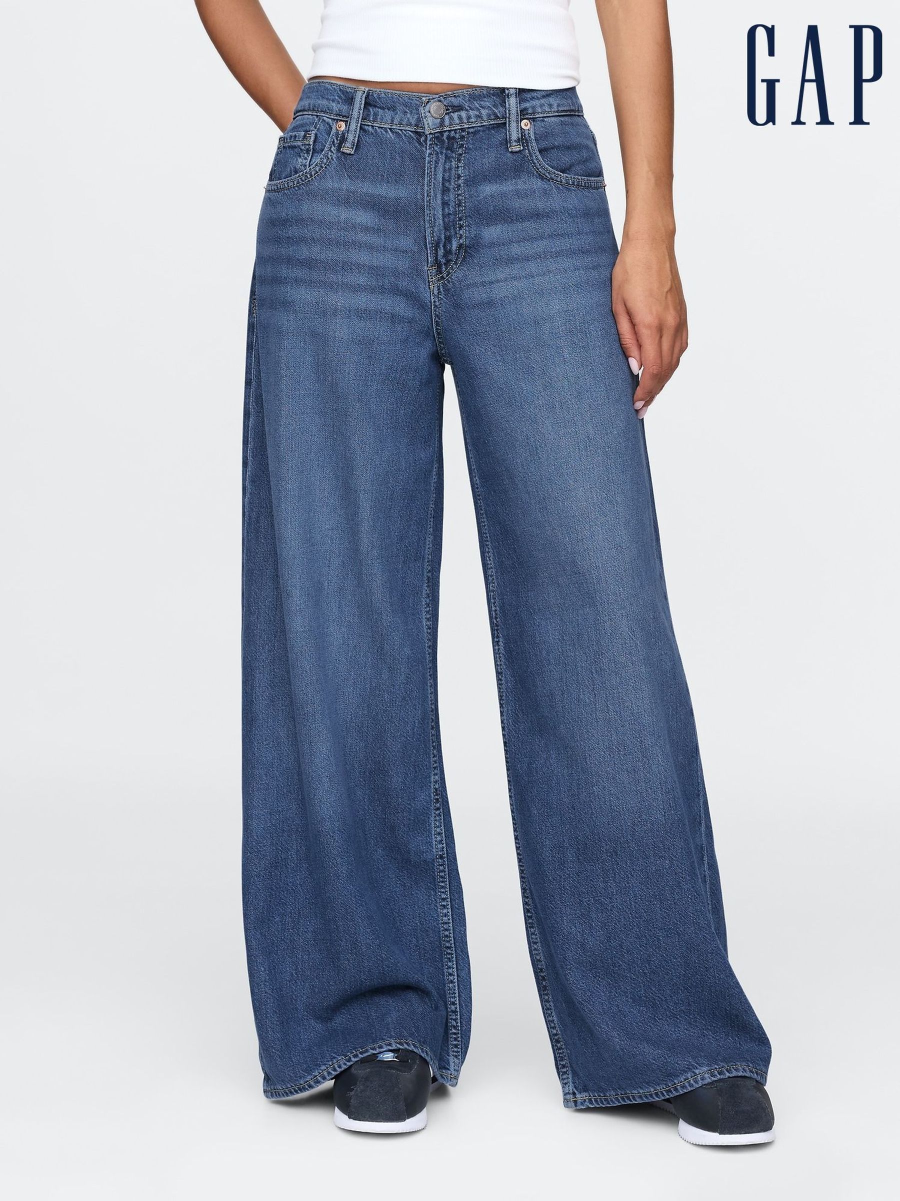Blue Mid Rise UltraSoft Baggy Jeans (F50424) | £55