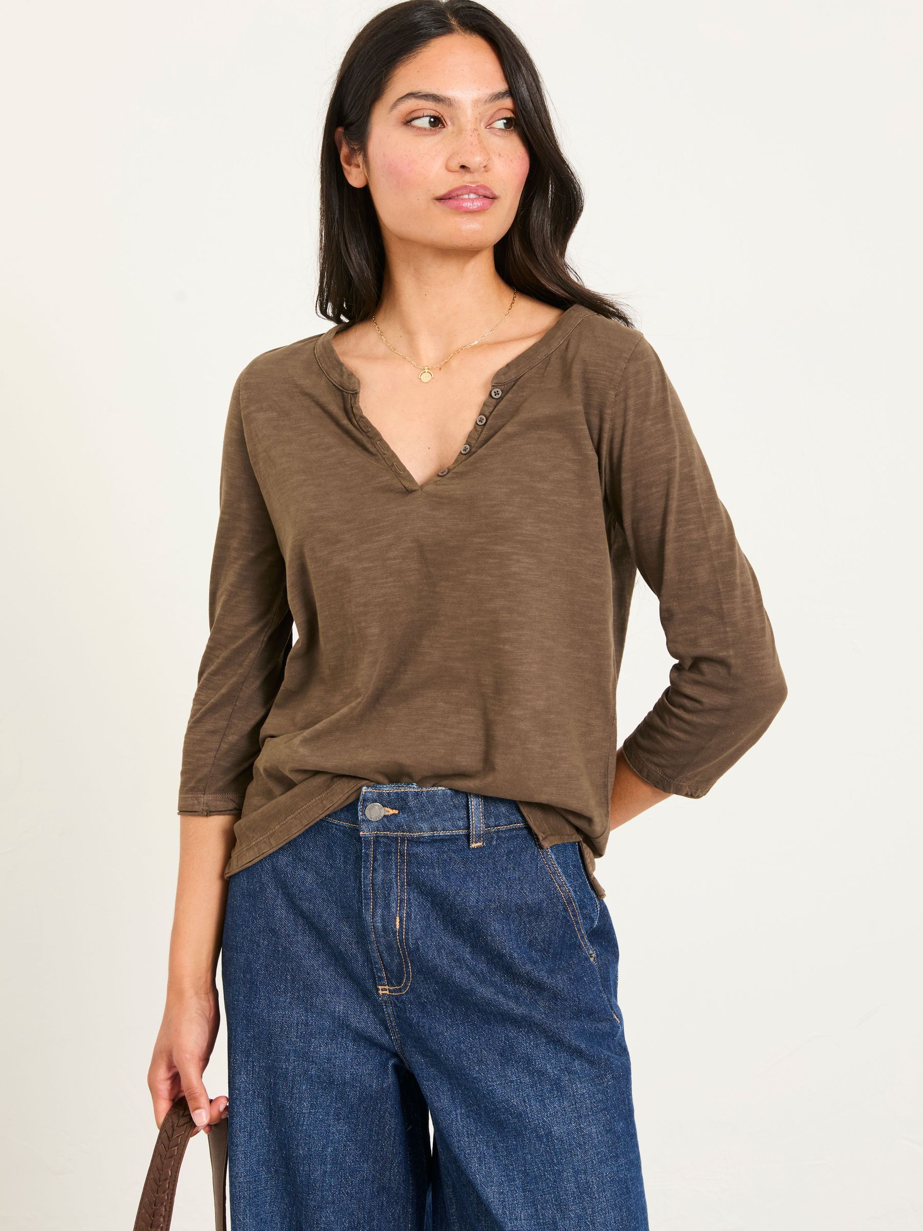 Aster Chocolate Brown 3/4 Sleeve T Shirt (F50558) | £29.50