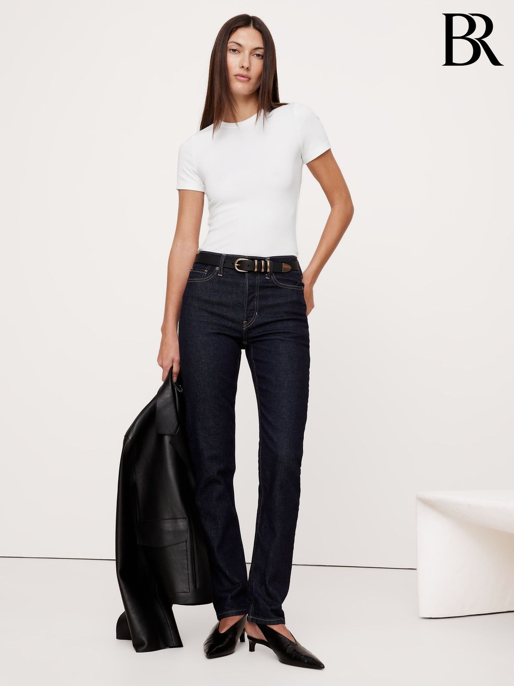 Banana Republic White Ribbed Short-Sleeve T-Shirt (F50643) | £25