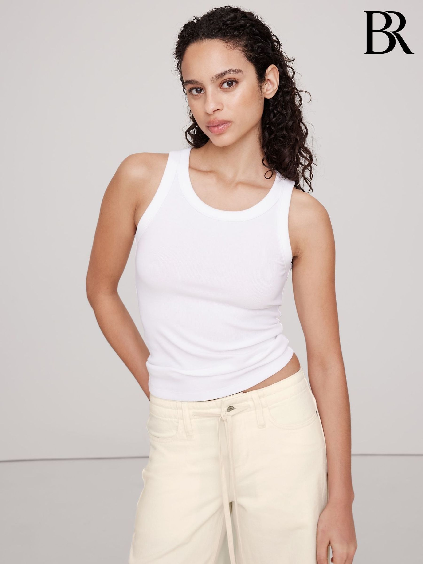 Banana Republic White Ribbed Tank T-Shirts (F50645) | £25