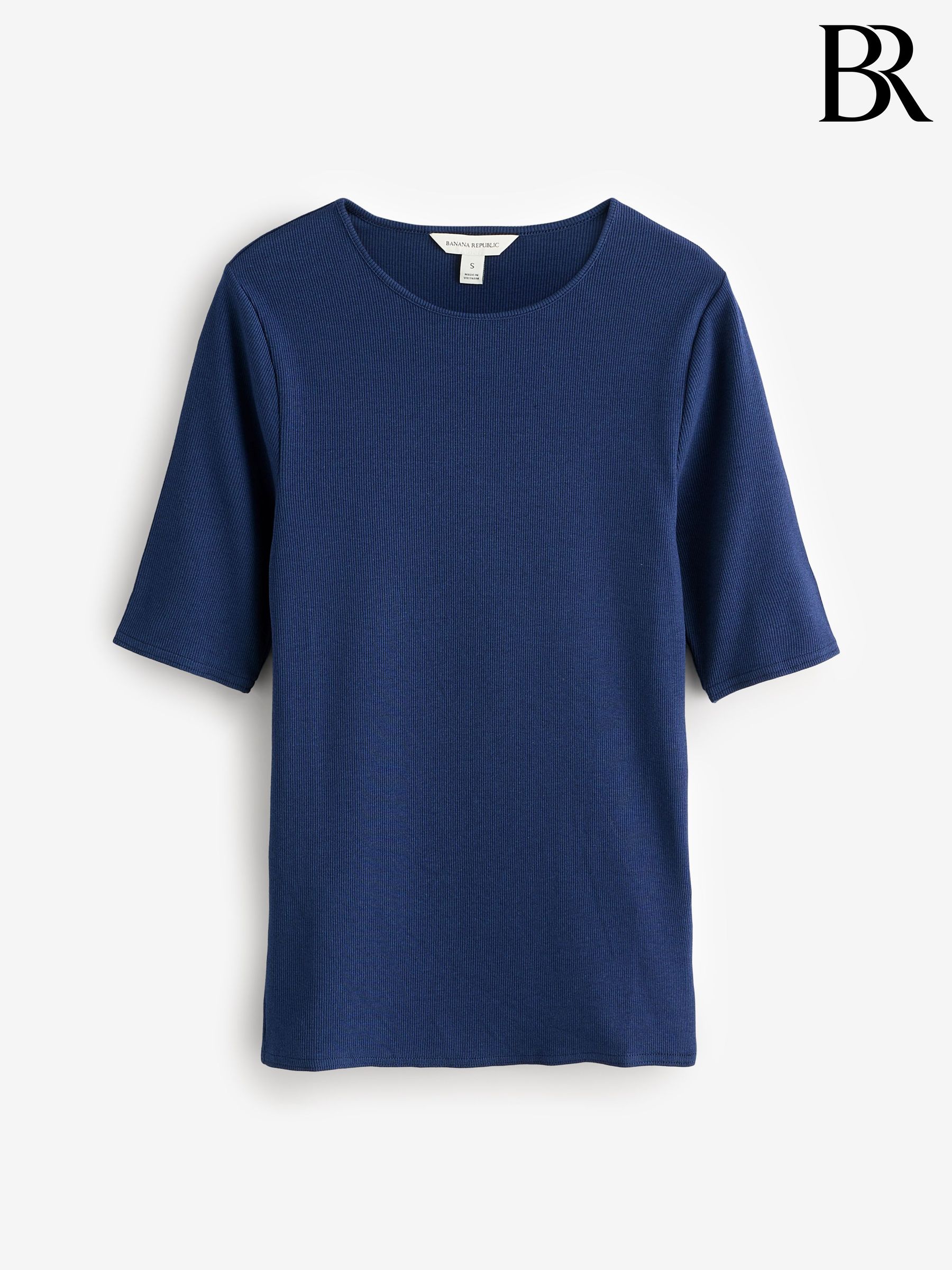 Banana Republic Navy Blue Ribbed Elbow-Sleeve T-Shirt (F50649) | £30
