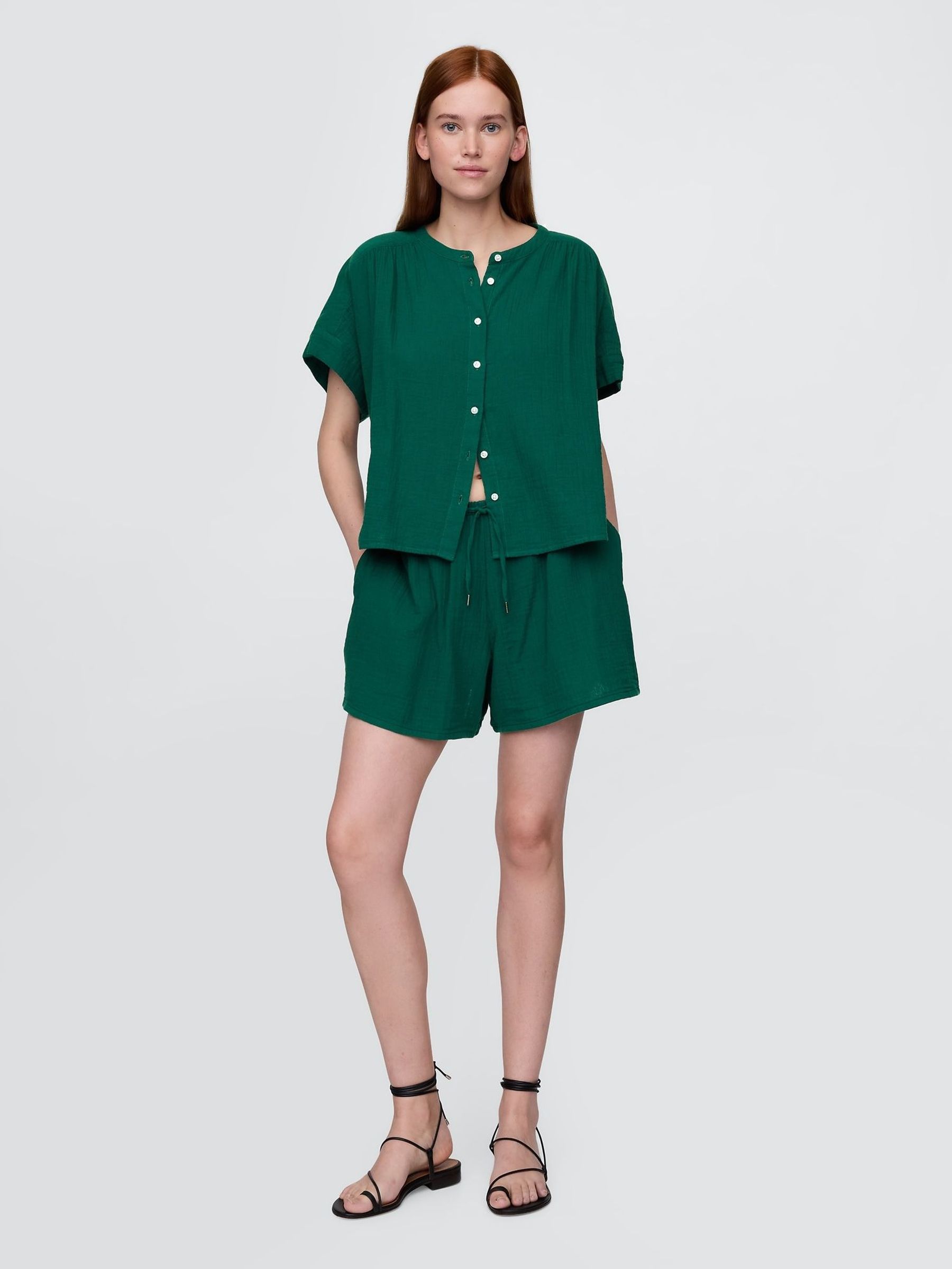 Green 100% Cotton Crinkle Gauze Easy Shorts (F50654) | £30