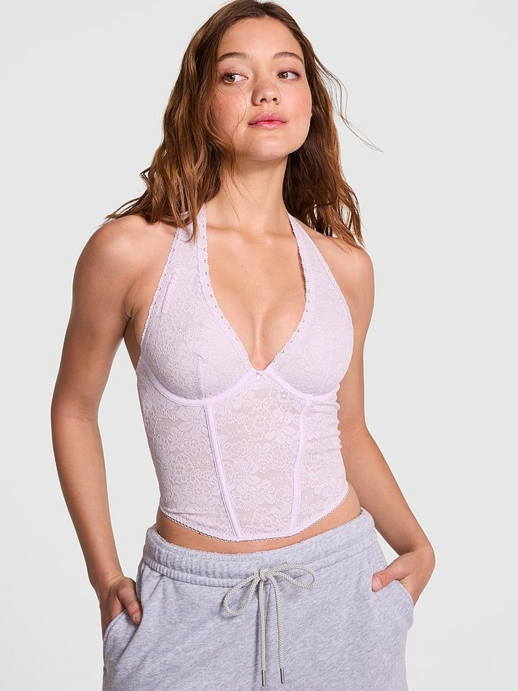 Purple Whisper Lace Halter Corset (F51187) | £35
