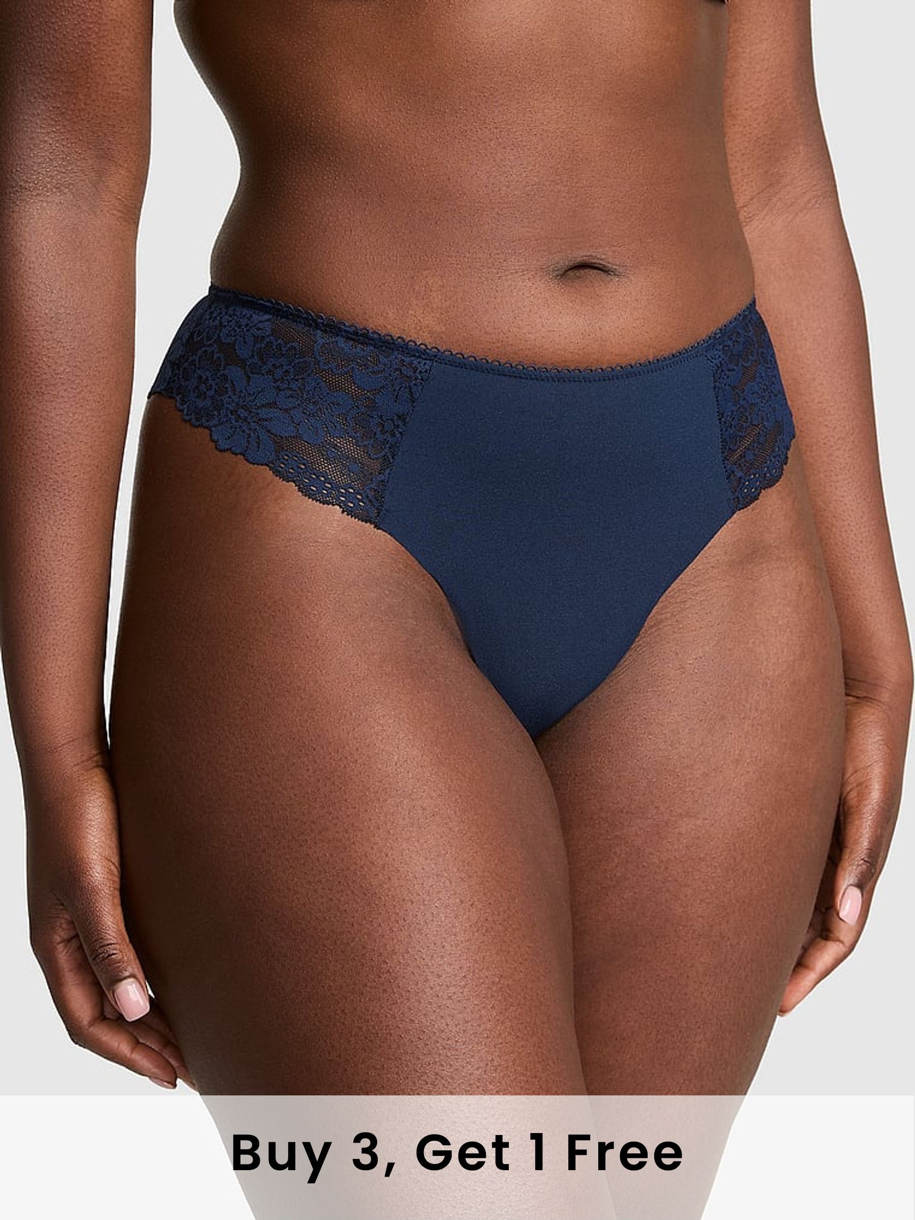 Noir Navy Blue Thong No Show Lace Trim Cheeky Knickers (F51191) | £9