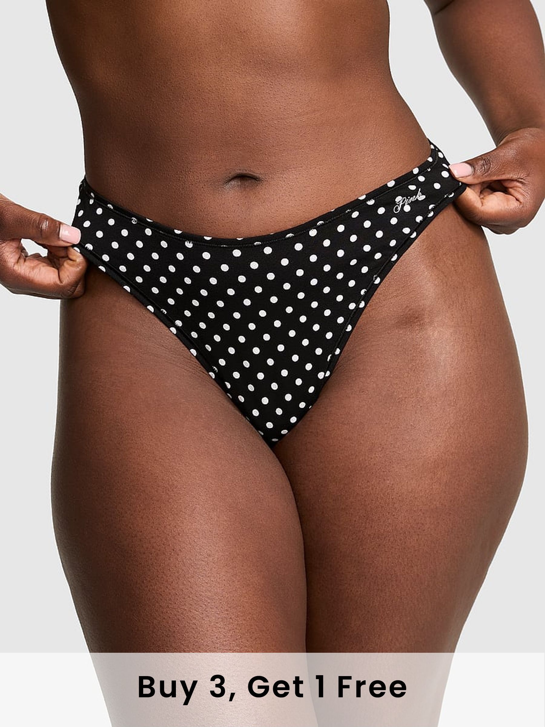 Black Dot Print Thong Cotton Thong Knickers (F51192) | £9