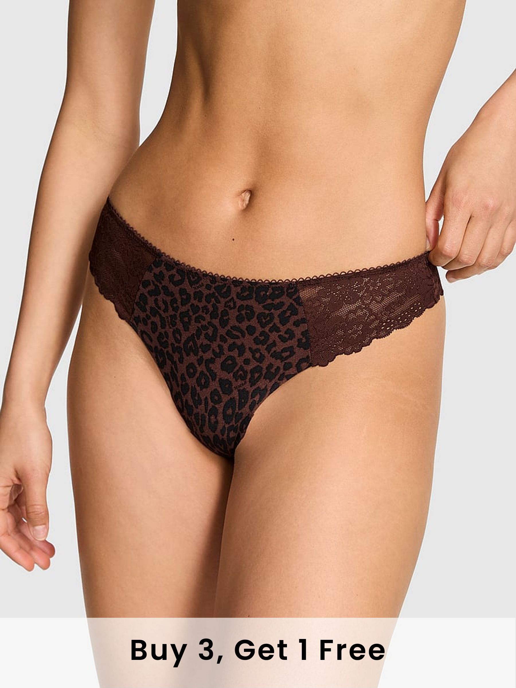 Brown Leopard Thong No Show Lace Trim Cheeky Knickers (F51222) | £9