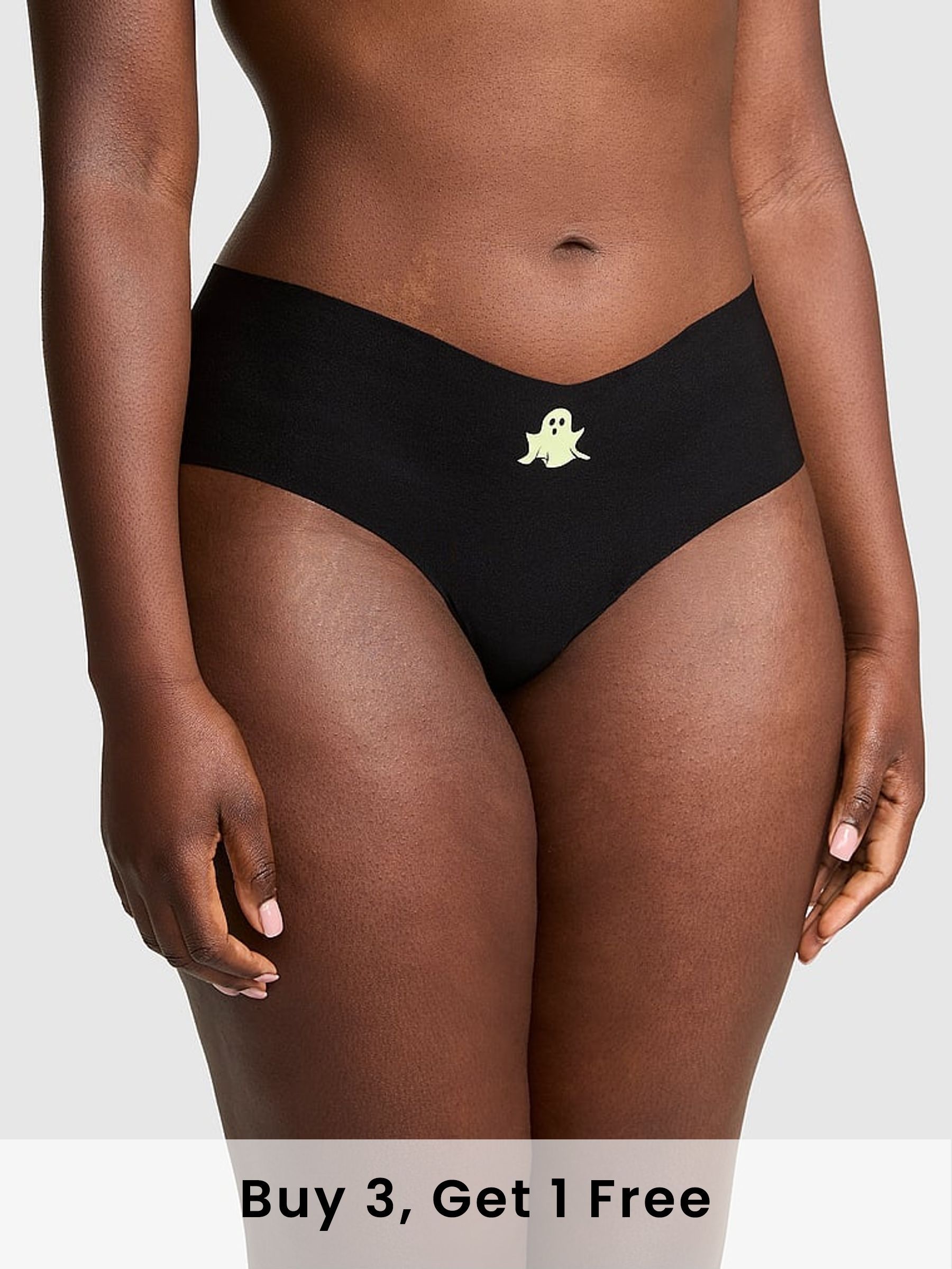 Black Glow In The Dark Ghost Hipster No Show Cheeky Knickers (F51227) | £9