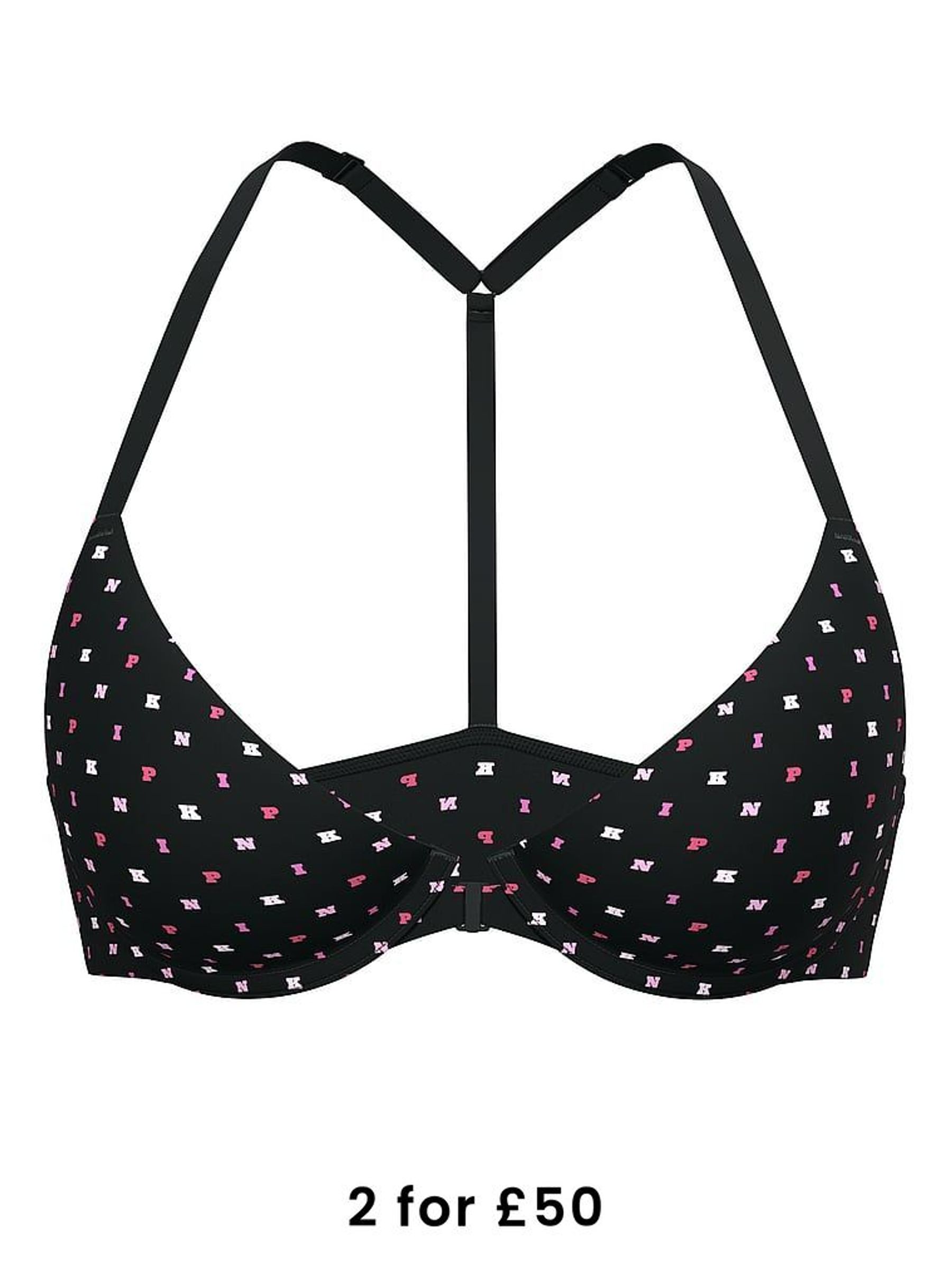 Black Logo Print Push Up Front Close Bra (F51231) | £29