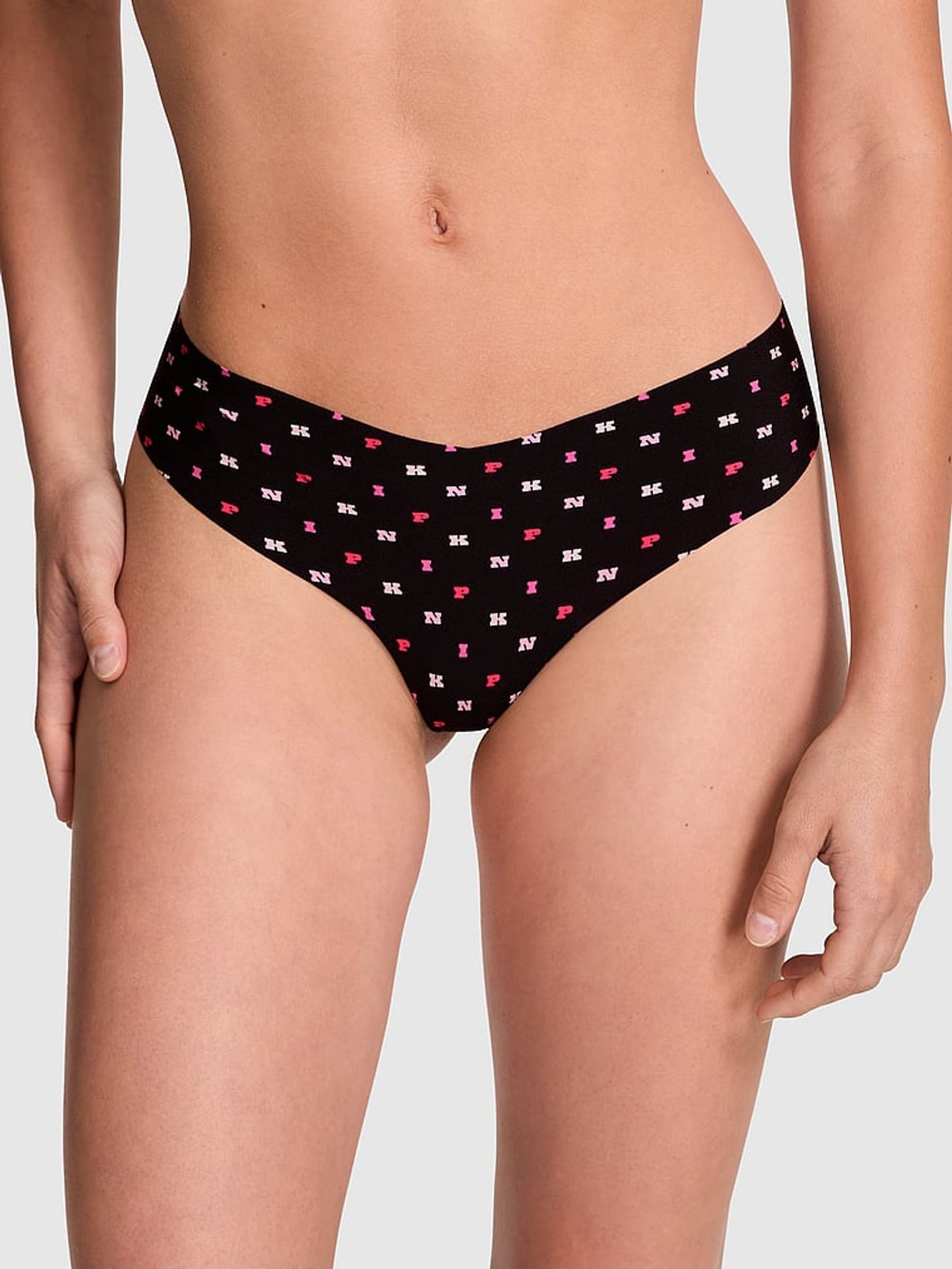 Black Pink Print Thong No Show Cheeky Knickers (F51236) | £9