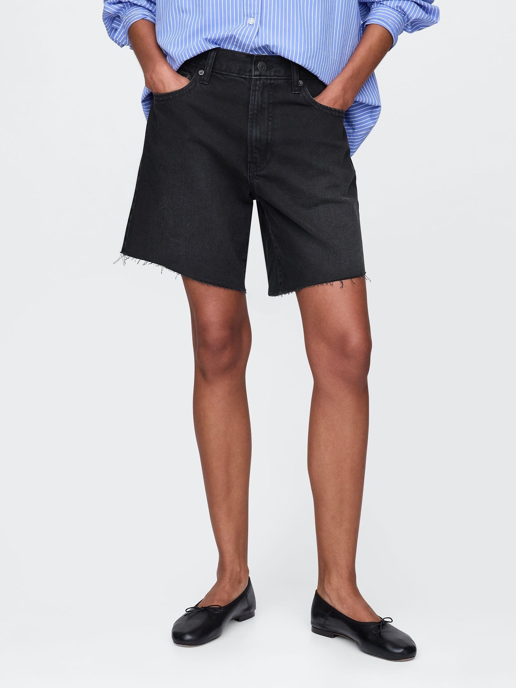 Black Mid Rise 90s Loose Denim Bermuda Shorts (F51280) | £35