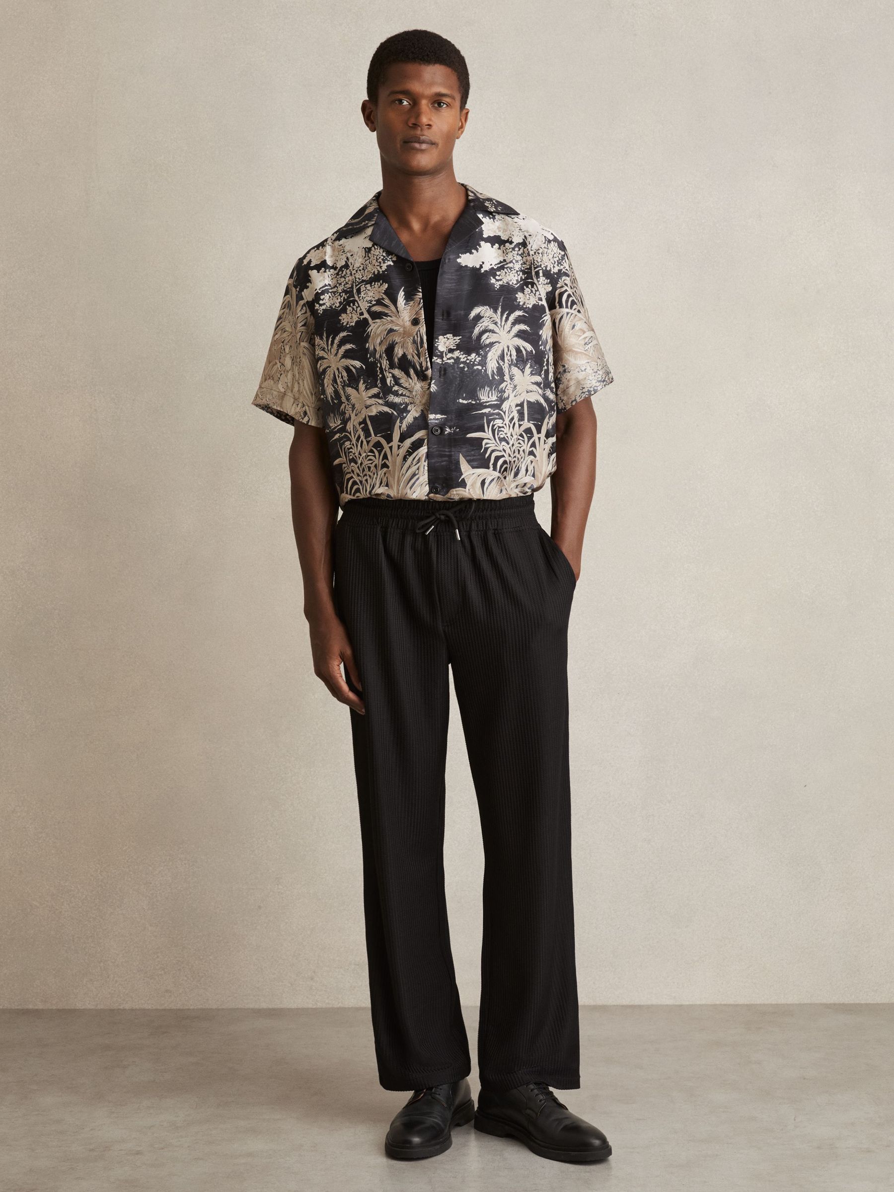 Jungle Print Cuban-Collar Shirt in Black (F51288) | £128