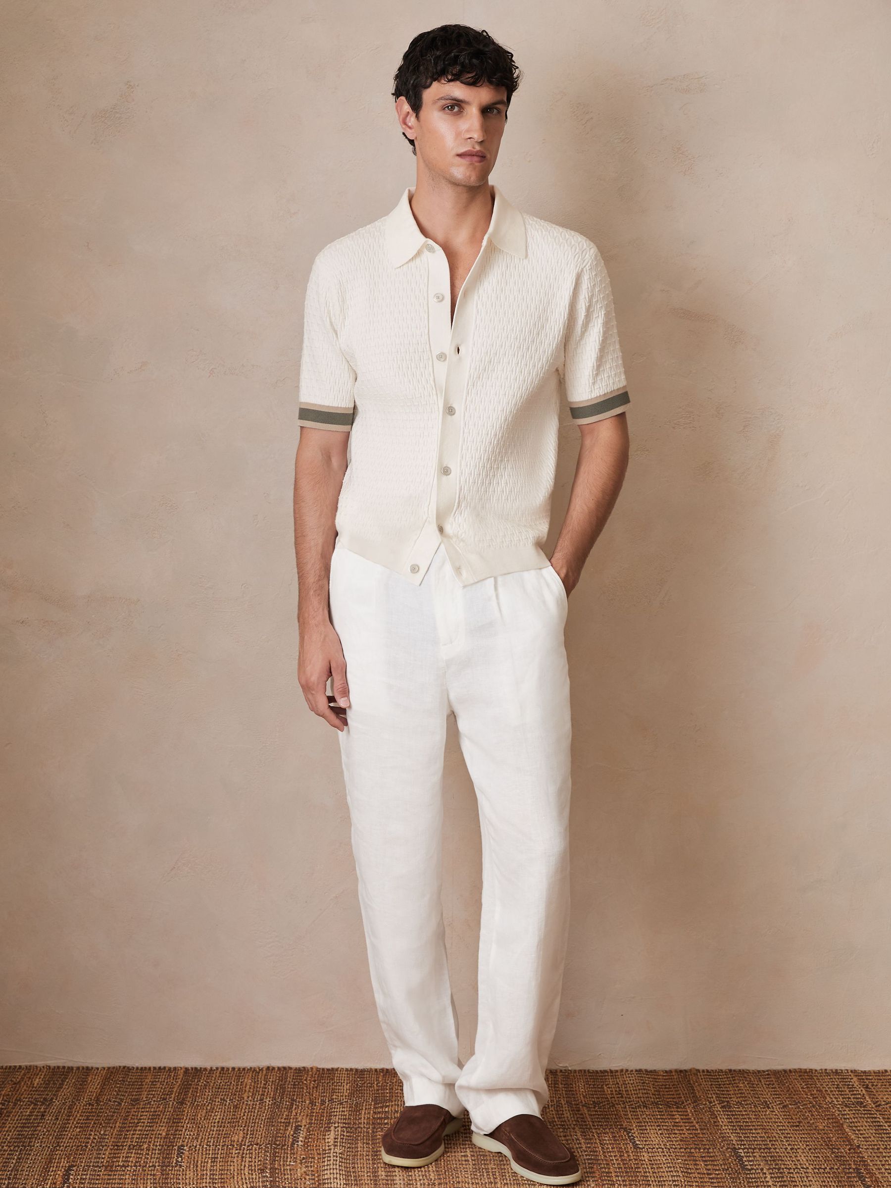 Reiss | Ché Textured Cuff-Trim Shirt in White (F51290) | £130