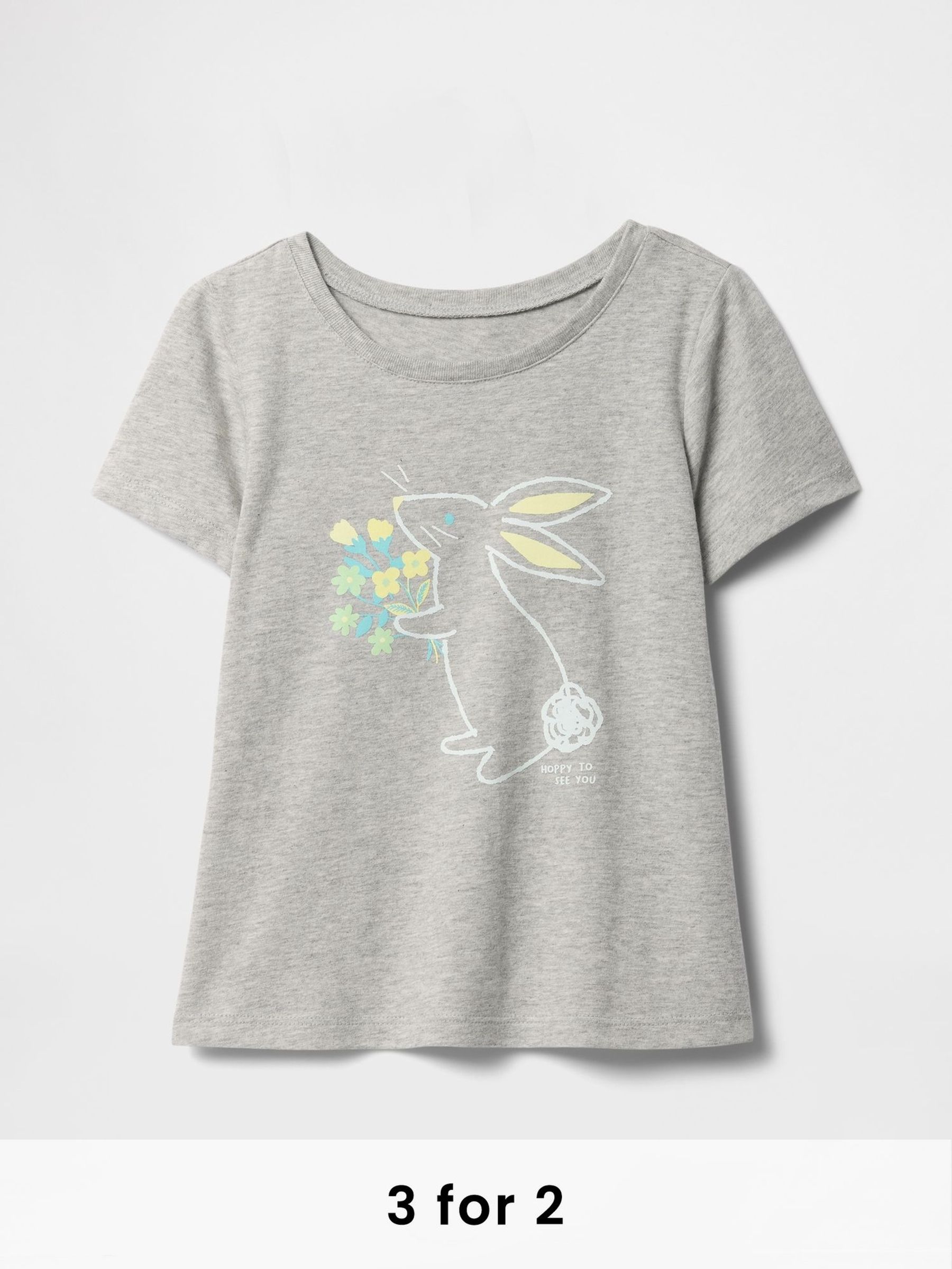 Grey Bunny Short Sleeve Crew Neck Graphic T-Shirt (6mths-5yrs) (F53335) | £10