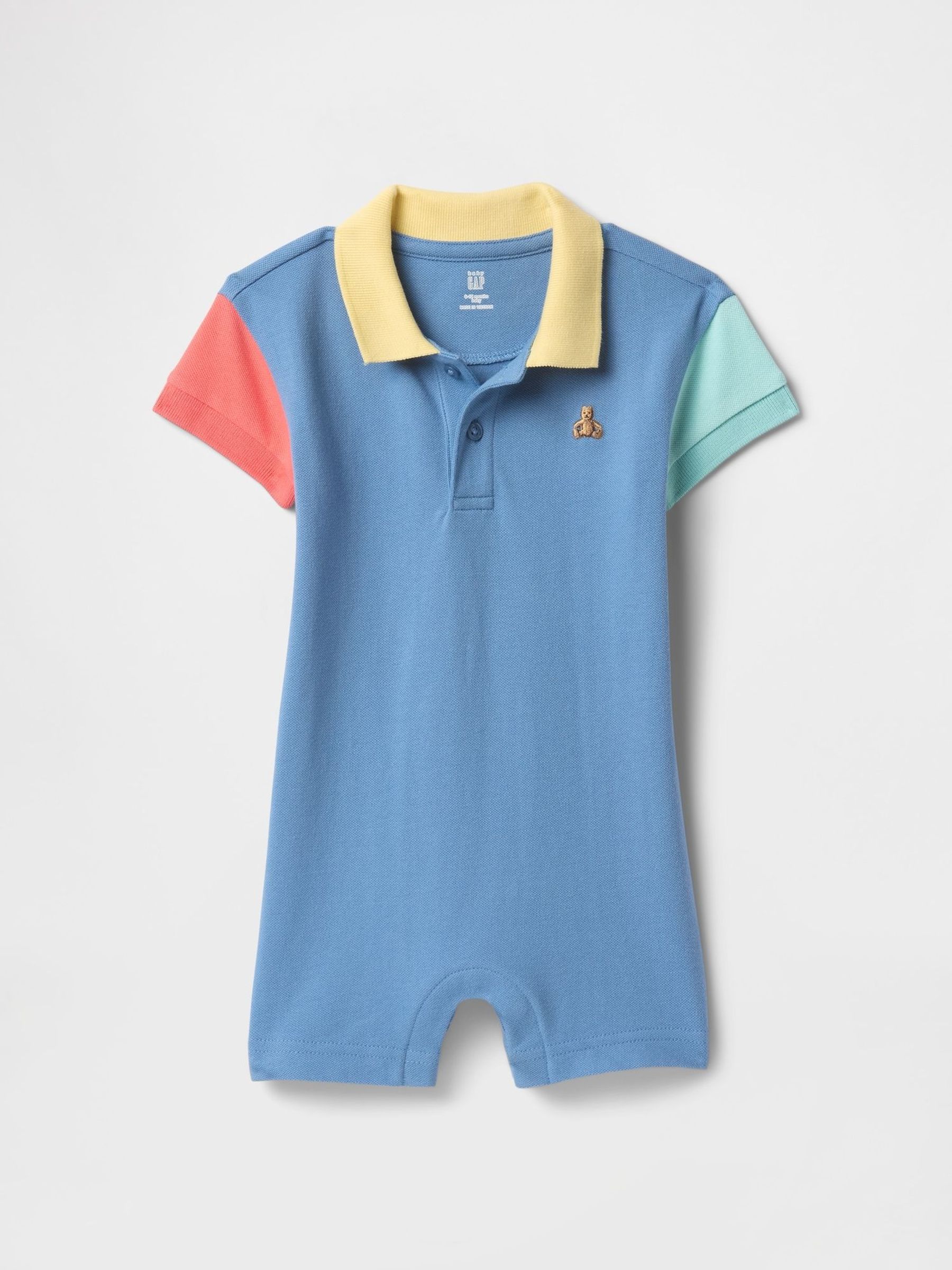 Blue Pique Polo Romper (Newborn-24mths) (F53459) | £25