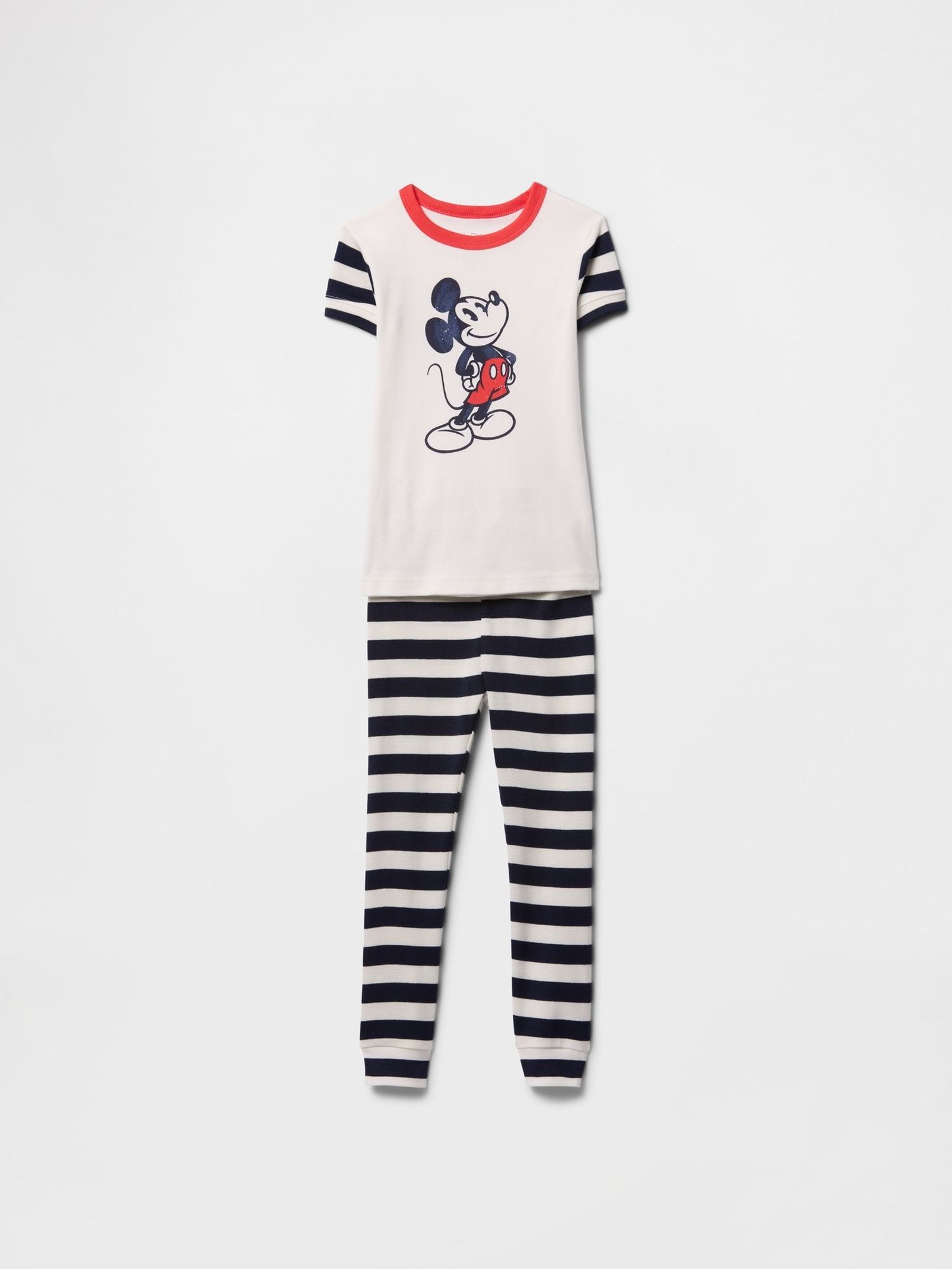 White & Black Mickey Mouse Disney Cotton Short Sleeve Striped Pyjamas (6mths-5yrs) (F53476) | £25