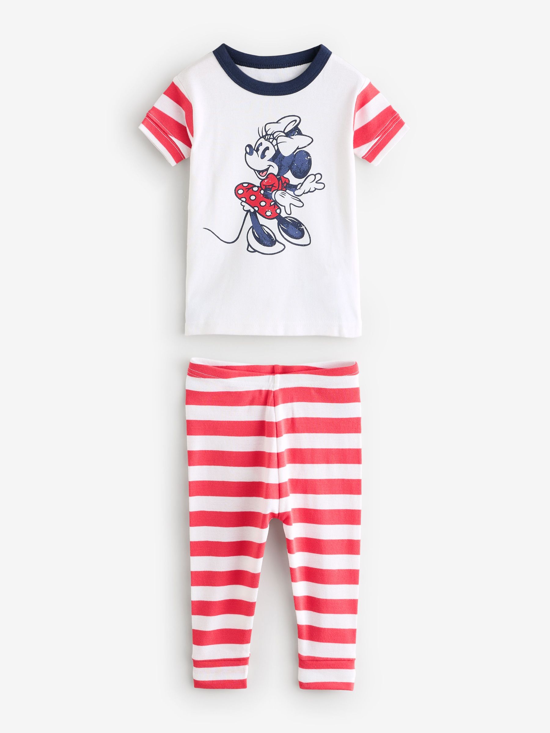 Red Minnie Mouse Disney Cotton Short Sleeve Striped Pyjamas (6mths-5yrs) (F53478) | £25