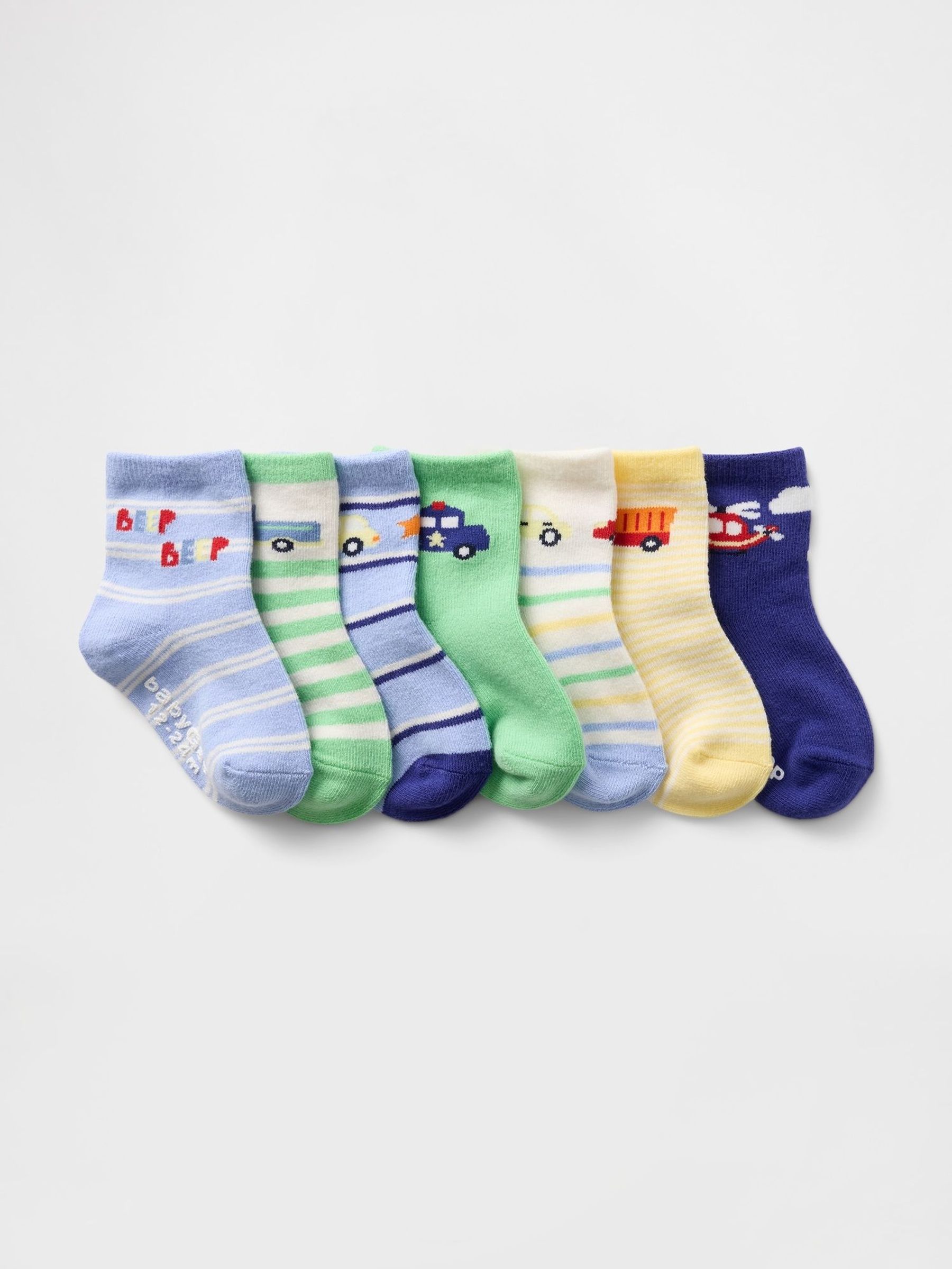 Yellow/Blue/Green Quarter Crew Socks 7-Pack (12mths-5yrs) (F53497) | £14