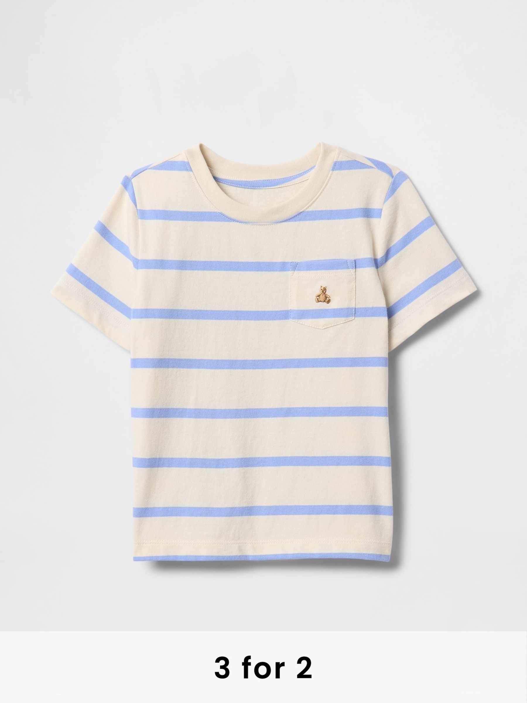 Cream & Blue Striped Relaxed Original Short Sleeve T-Shirt (6mths-5yrs) (F54682) | £10