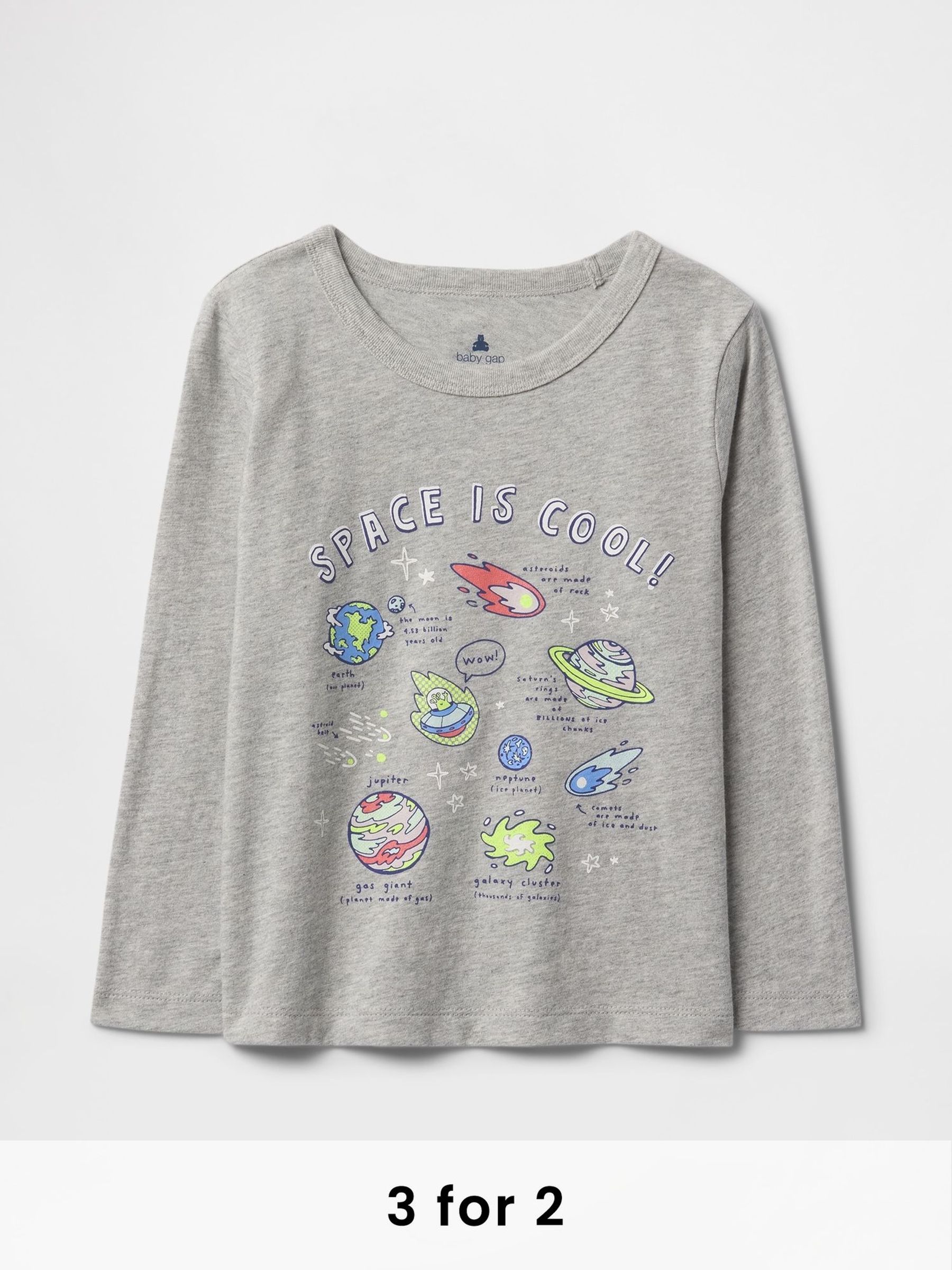 Grey Space Long Sleeve Crew Neck Graphic T-Shirt (6mths-5yrs) (F54691) | £10
