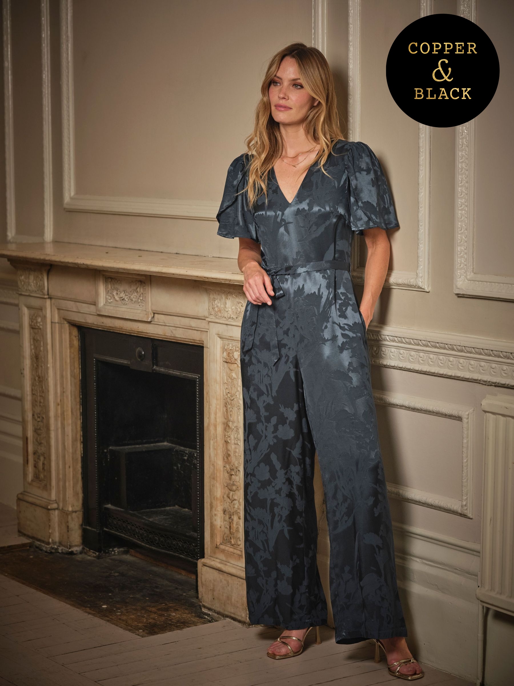 Azalea Dark Navy Petite Jacquard Jumpsuit (F55751) | £99