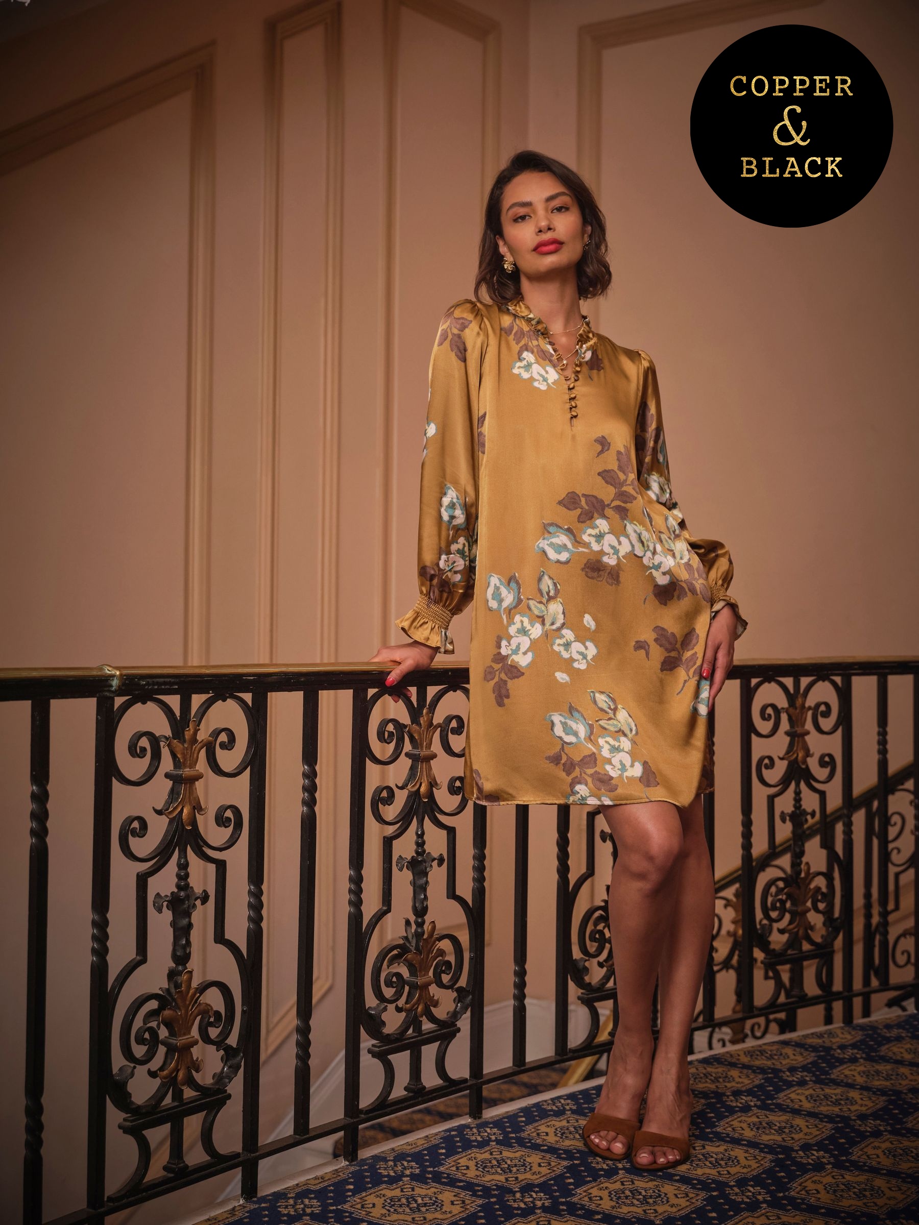 Silas Gold Petite Printed Dress (F55754) | £79