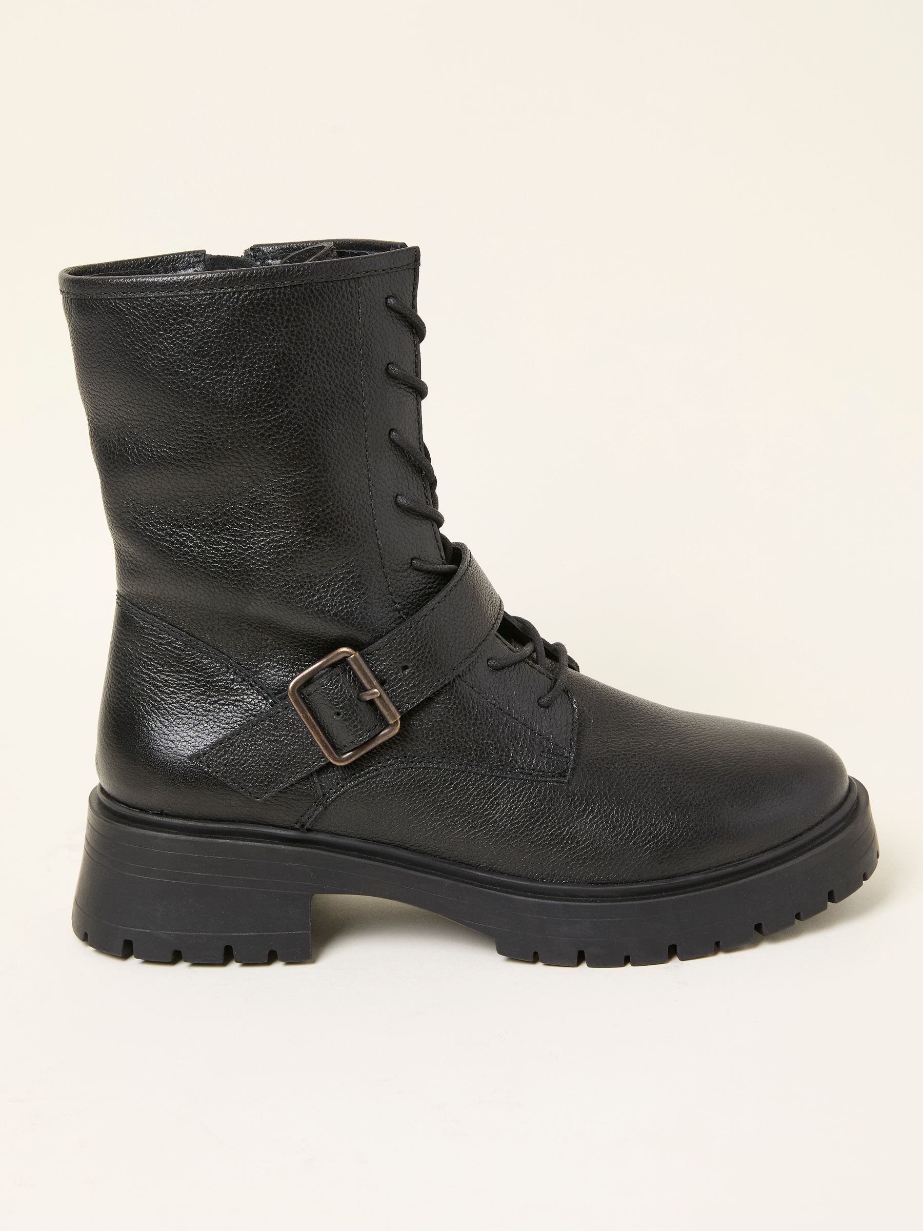 Black Lace Up Buckle Boot (F55956) | £95