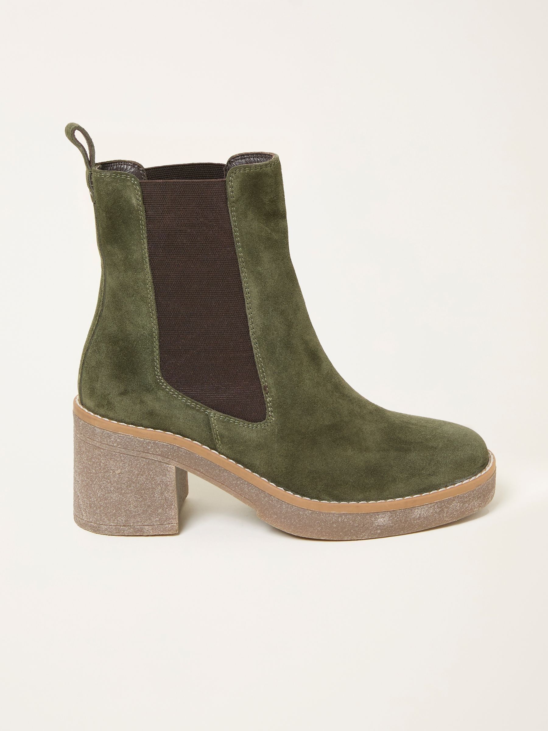 Khaki Green Suede Chelsea Mid Heel Boot (F55987) | £79