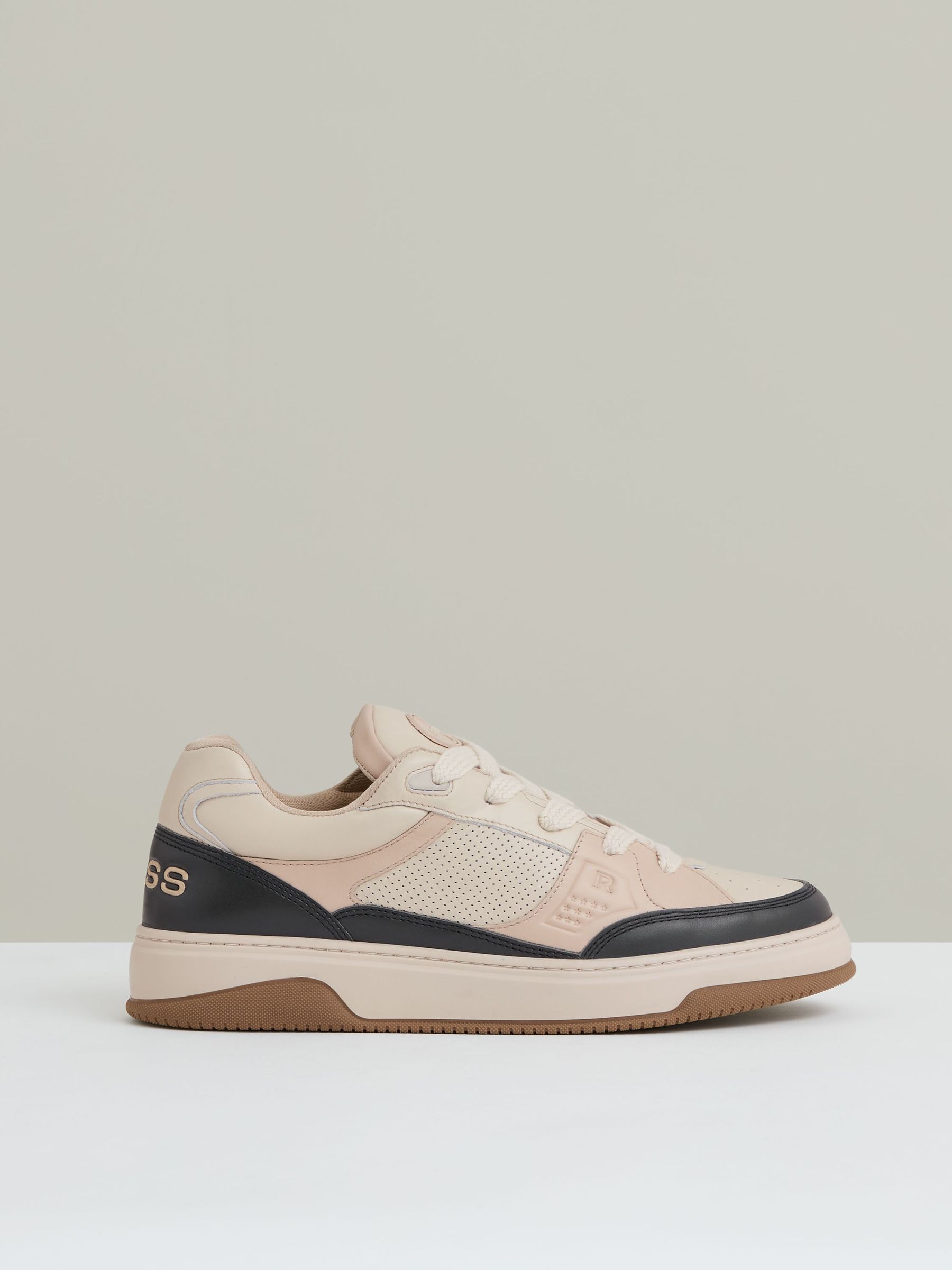 Panelled Leather Trainers in Ecru/Charcoal (F56072) | £198
