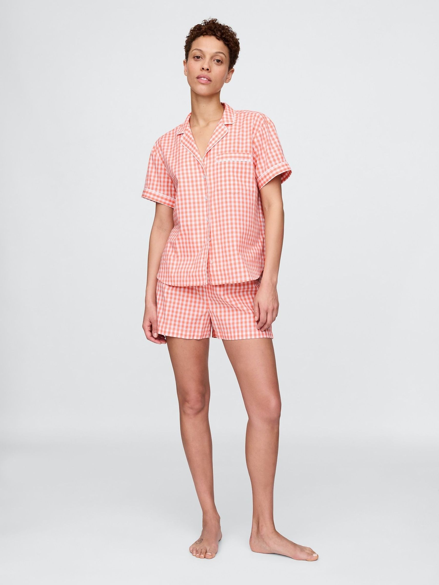 Red Short Cotton Poplin Gingham Short Pyjama Bottoms (F56139) | £25