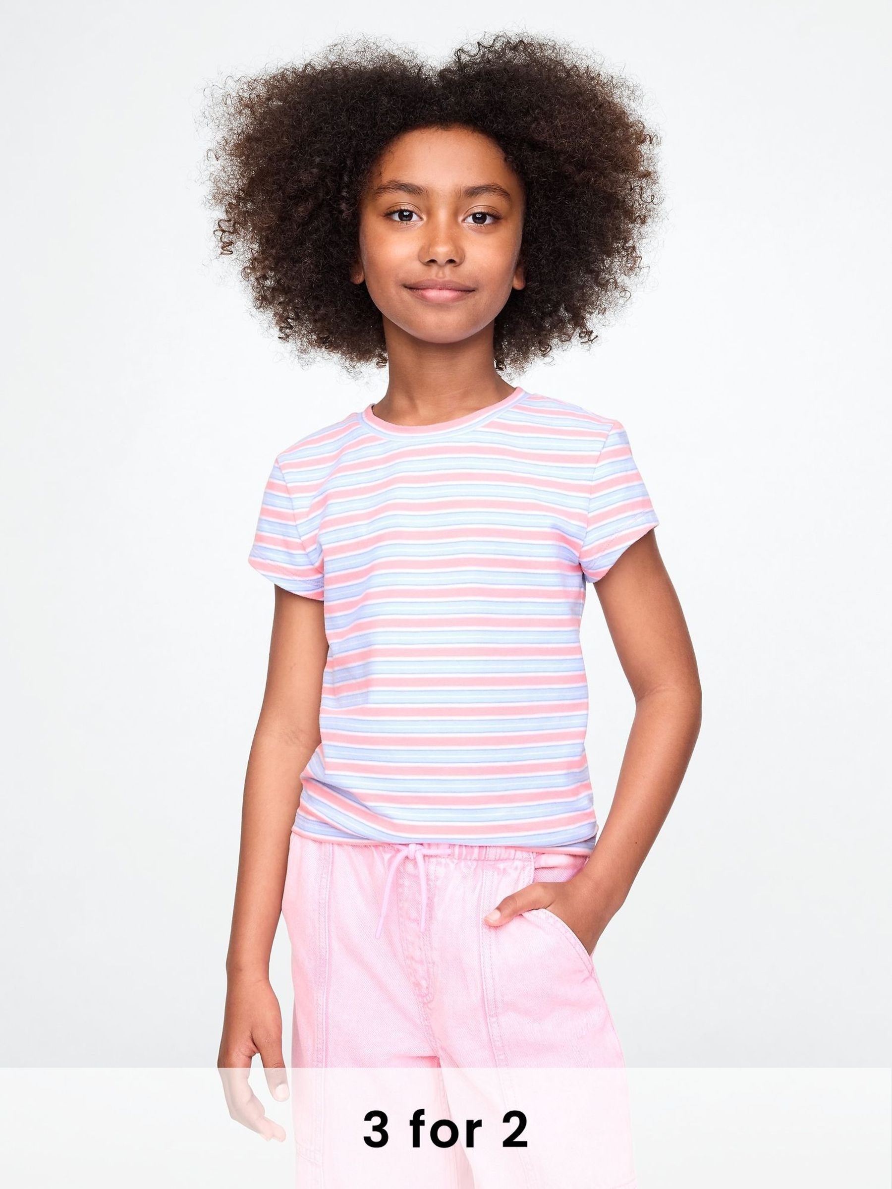 Pink Stripe Crew Neck T-Shirt (4-13yrs) (F56155) | £12