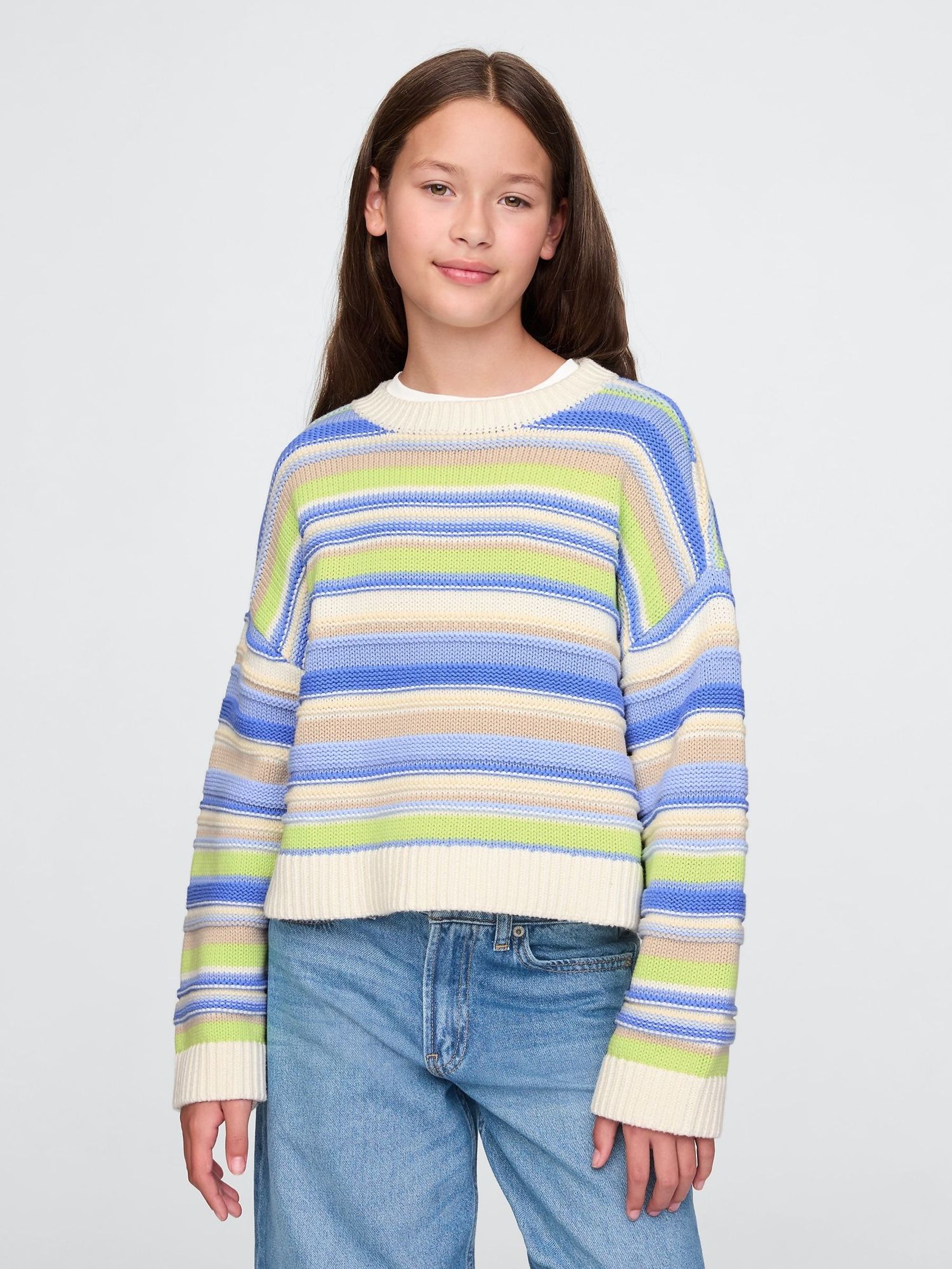 Cream Stripe Boxy Knit Jumper (4-13yrs) (F56157) | £30