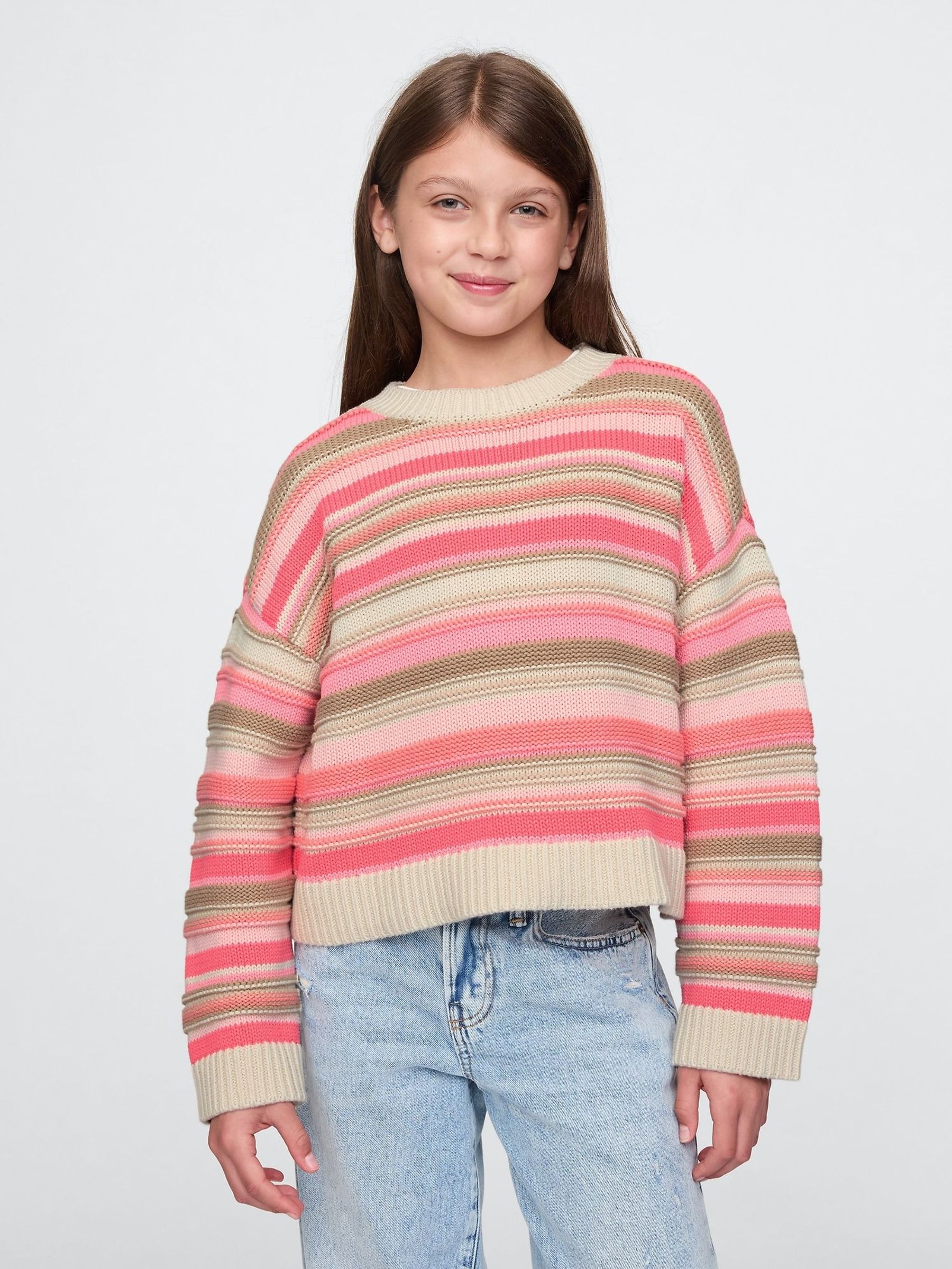 Pink Stripe Boxy Knit Jumper (4-13yrs) (F56159) | £30