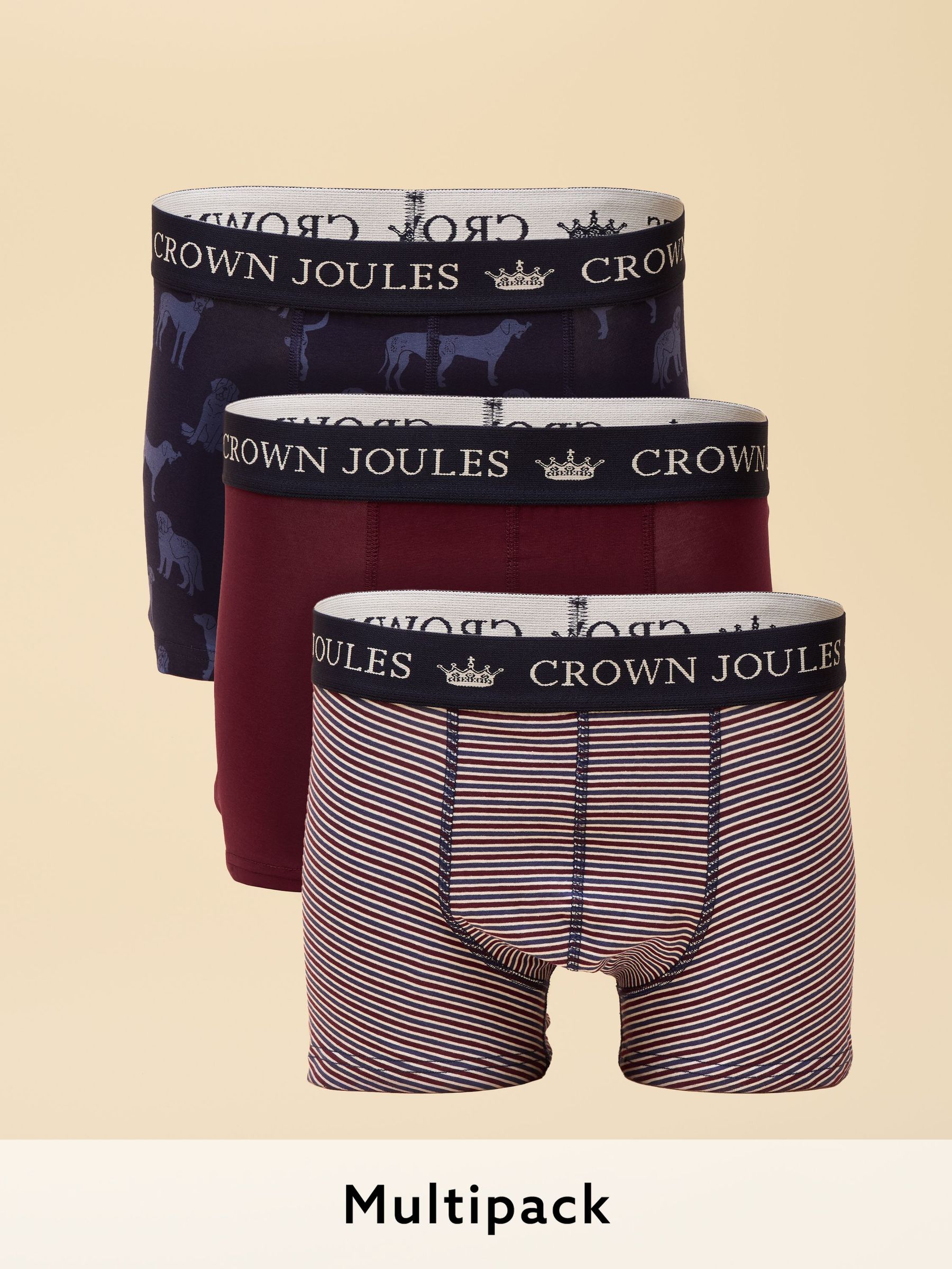 Crown Joules Red & Navy Cotton Jersey Boxer Shorts - 3 Pack (F57065) | £25