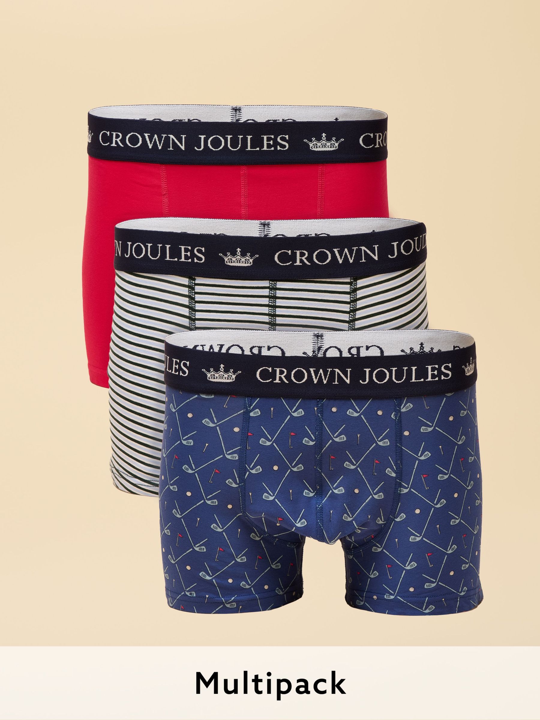 Crown Joules Blue & Pink Cotton Jersey Boxer Shorts - 3 Pack (F57066) | £25