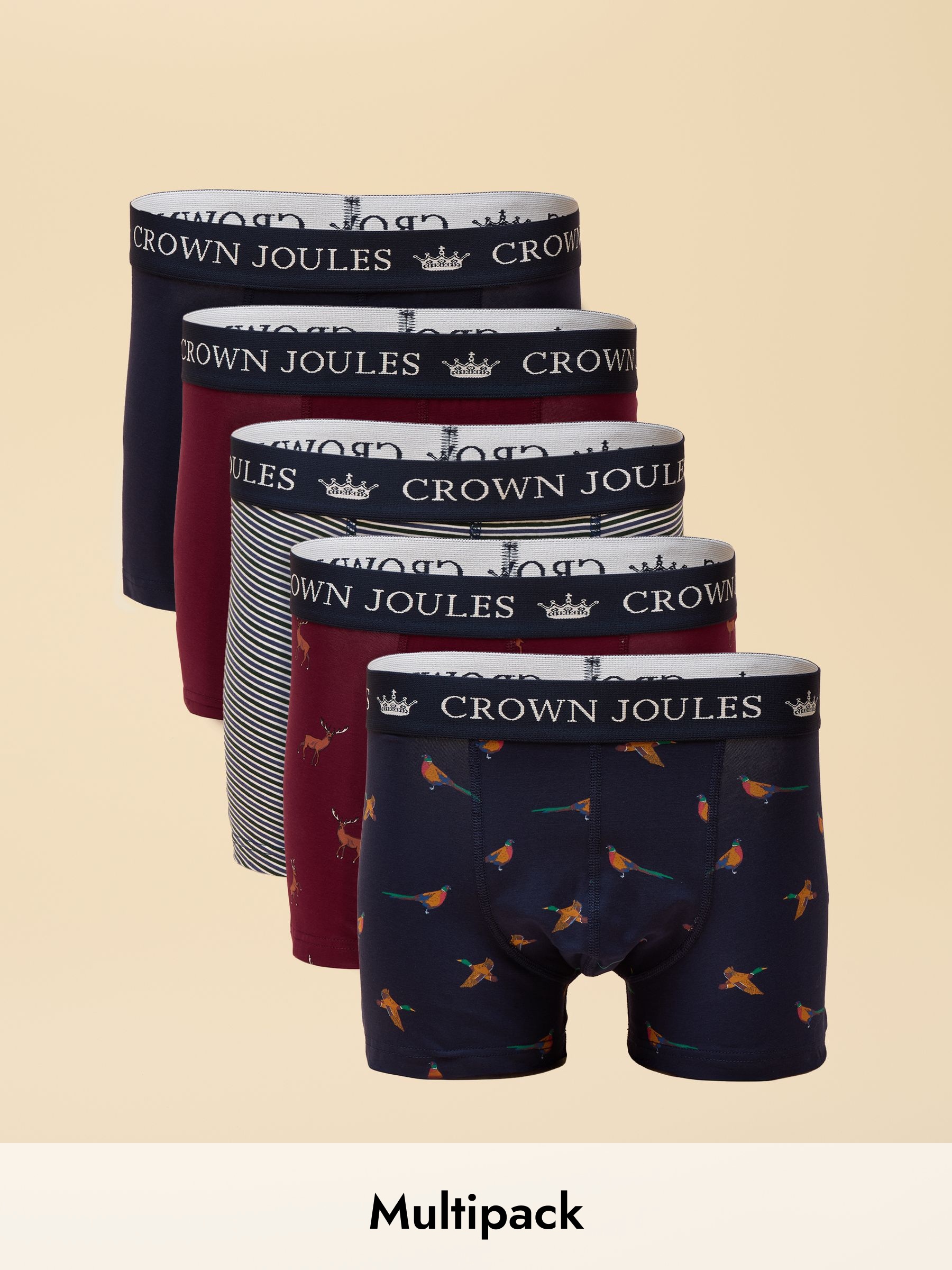 Crown Joules Navy & Burgundy Cotton Jersey Boxer Shorts - 5 Pack (F57076) | £35