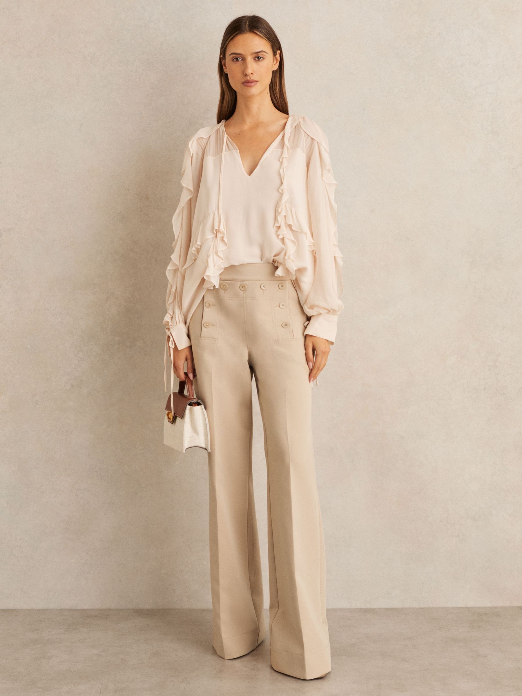 Petite Button-Detail Wide-Leg Trousers in Neutral (F57560) | £88