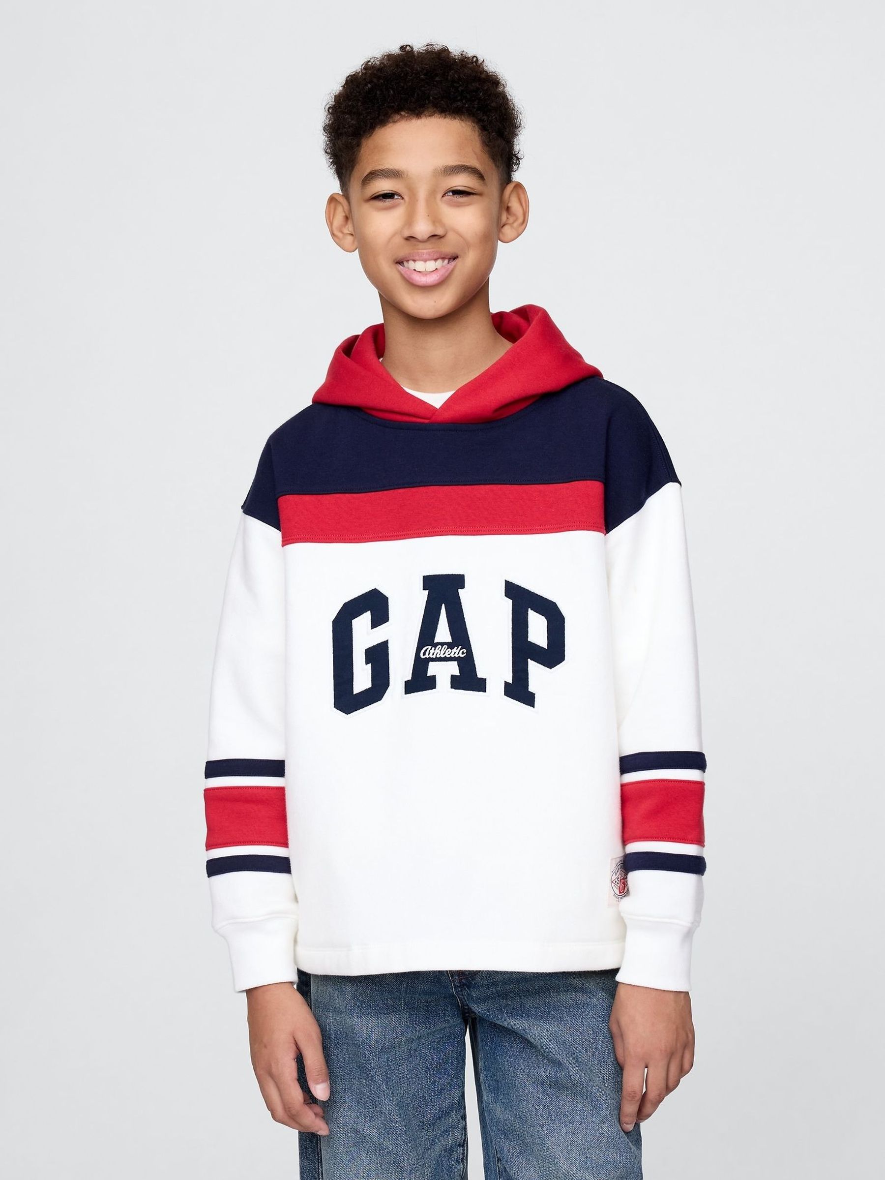 White Vintage Soft French Terry Colourblock Logo Hoodie (4-13yrs) (F57695) | £45