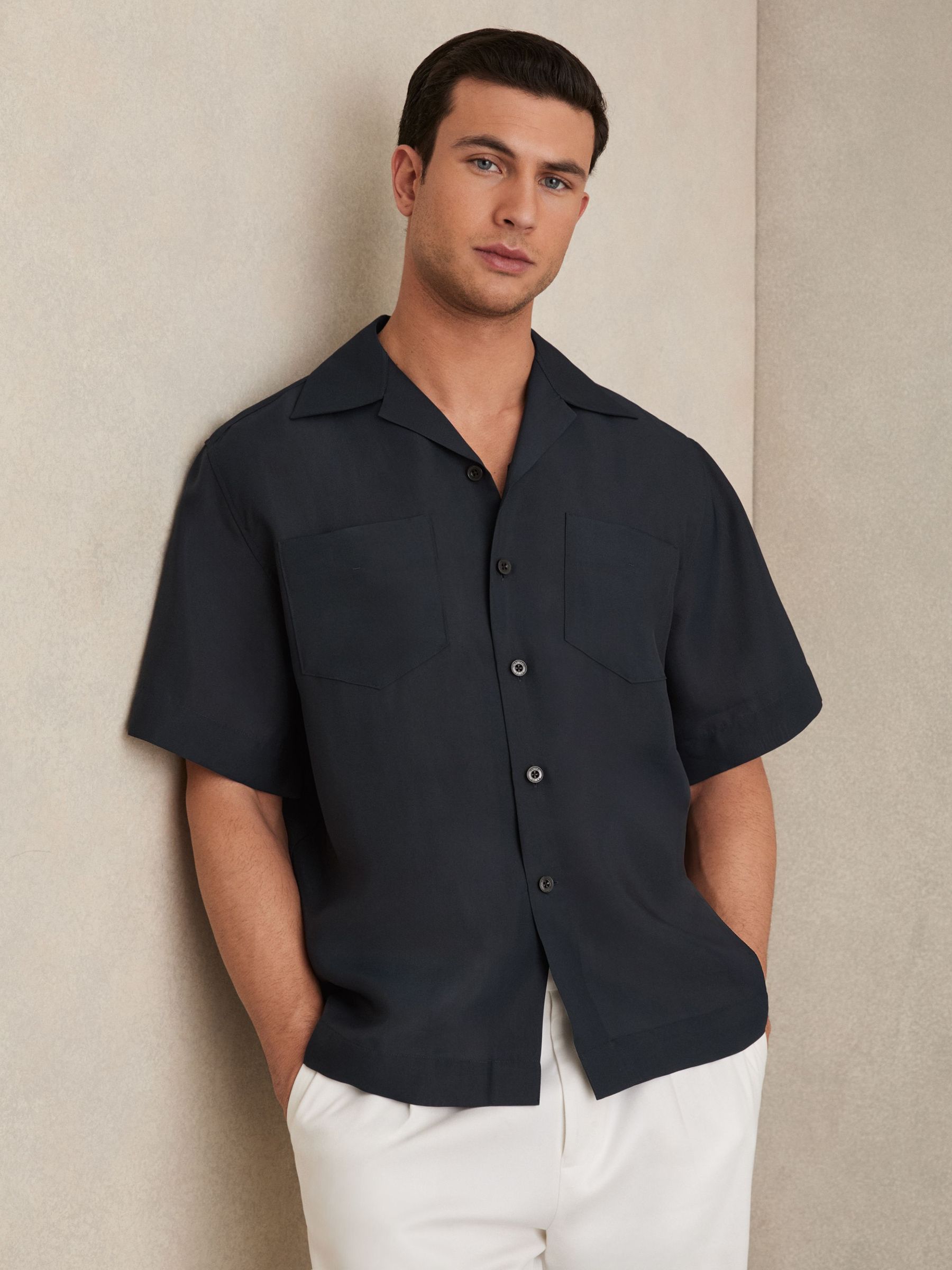 Organza Twin-Pocket Oversize Shirt in Navy (F57886) | £48