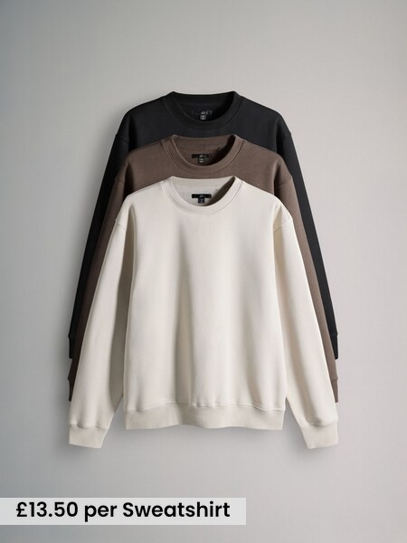 Black/Brown - 3 Pack Crew Neck Sweat Tops (F59501) | £40.50