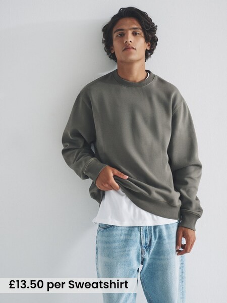 Black/Green - 3 Pack Crew Neck Sweat Tops (F59502) | £40.50