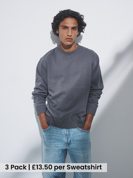 Blue/Grey Crew Neck Relaxed Fit Sweatshirts 3 Pack (F59503) | £40.50