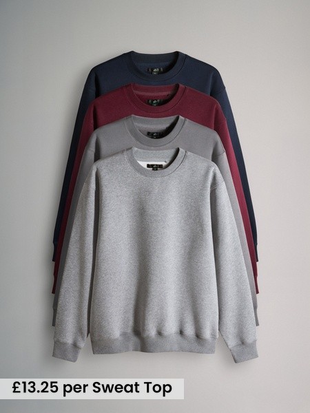 Black/Burgundy Crew Neck Relaxed Fit Sweatshirts 4 Pack (F59504) | £53