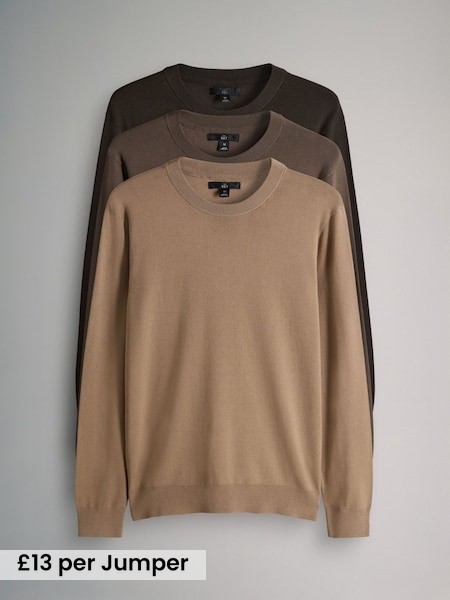 3 Pack Long Sleeve Knitted Crew Jumpers (F59521) | £39
