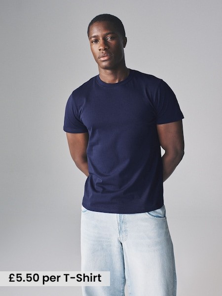 Navy Blue/Brown/White - Regular Fit - 4 Pack Short Sleeve Cotton T-Shirts (F59540) | £22